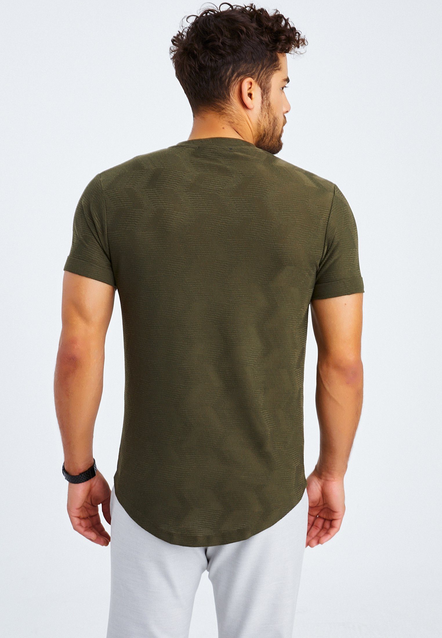 Leif Nelson T-Shirt khaki Herren normal LN-55585 T-Shirt Rundhals