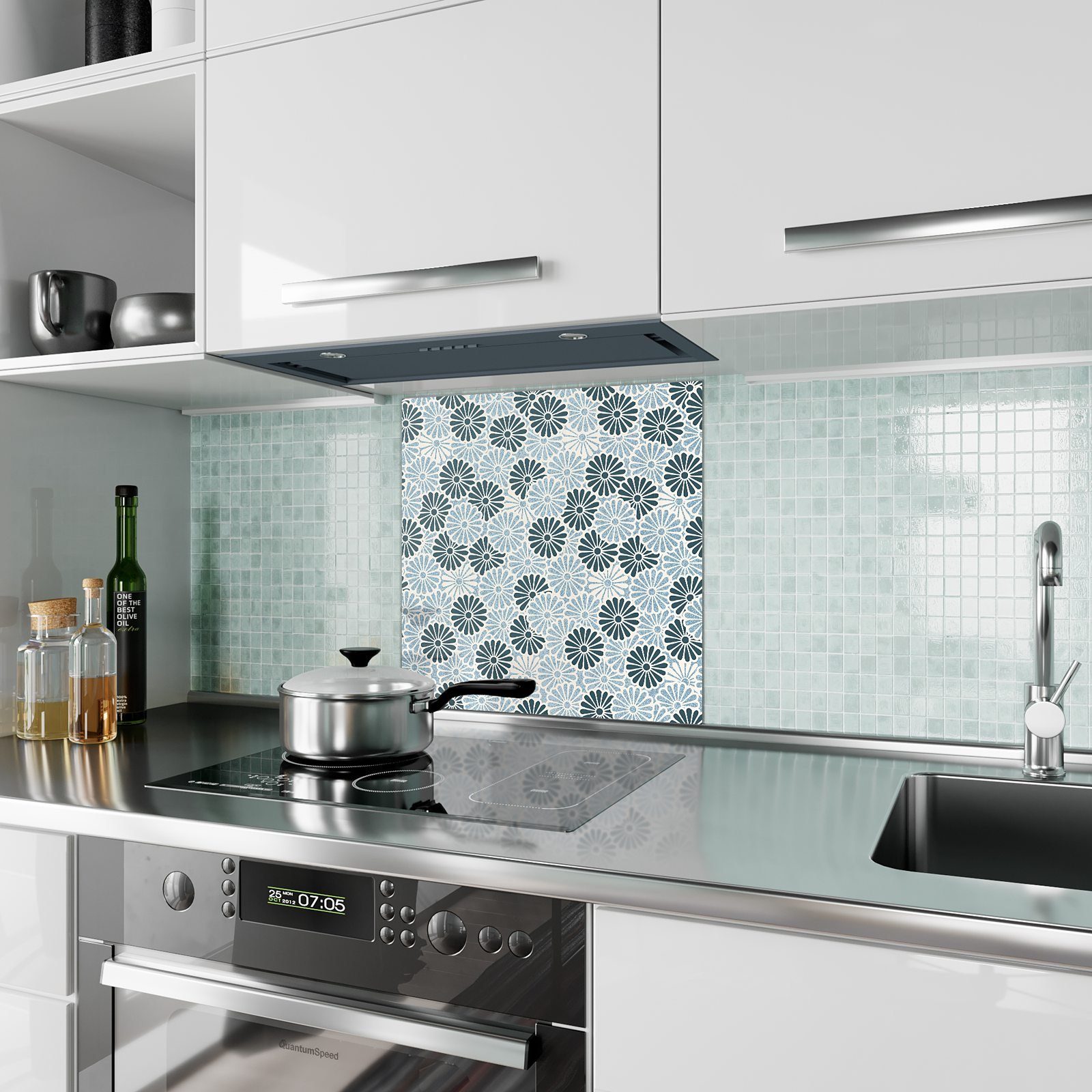 Küchenrückwand mit Florales Muster Spritzschutz Glas Küchenrückwand Primedeco Motiv
