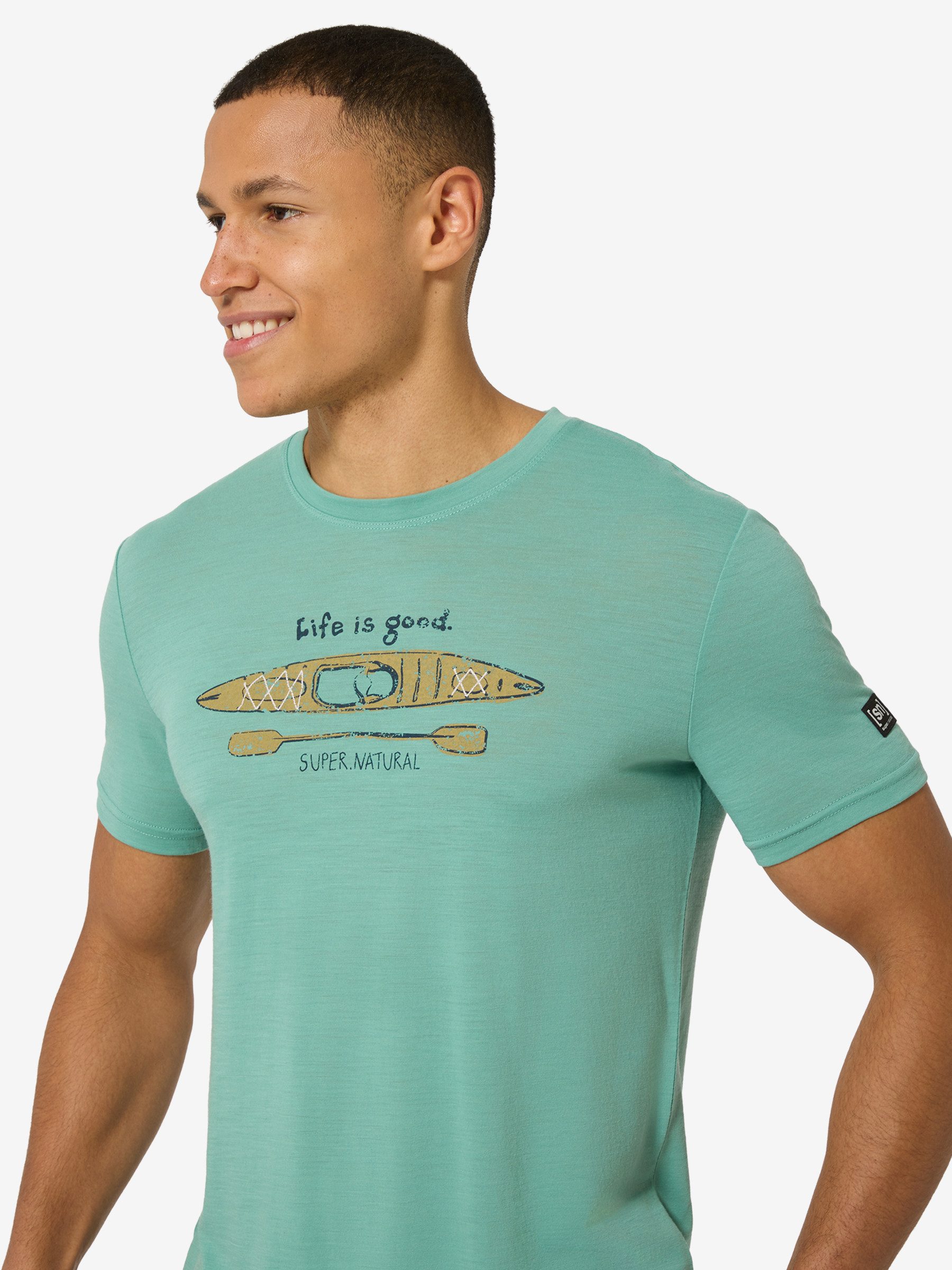 SUPER.NATURAL T-Shirt für Herren,Merino M RIVER PLEASURE TEE mit Sport-Motiv, atmungsaktiv