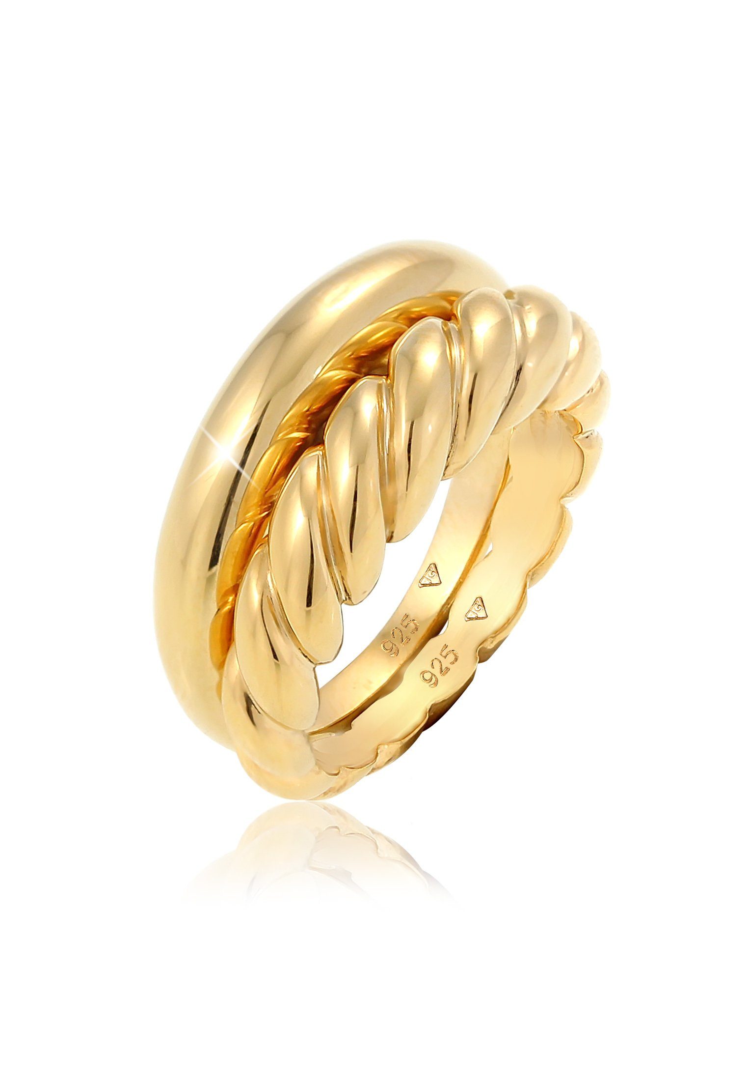 Elli Premium Ring-Set Gedreht Bandring Classic (2 tlg) Set 925 Silber, Twisted Gold