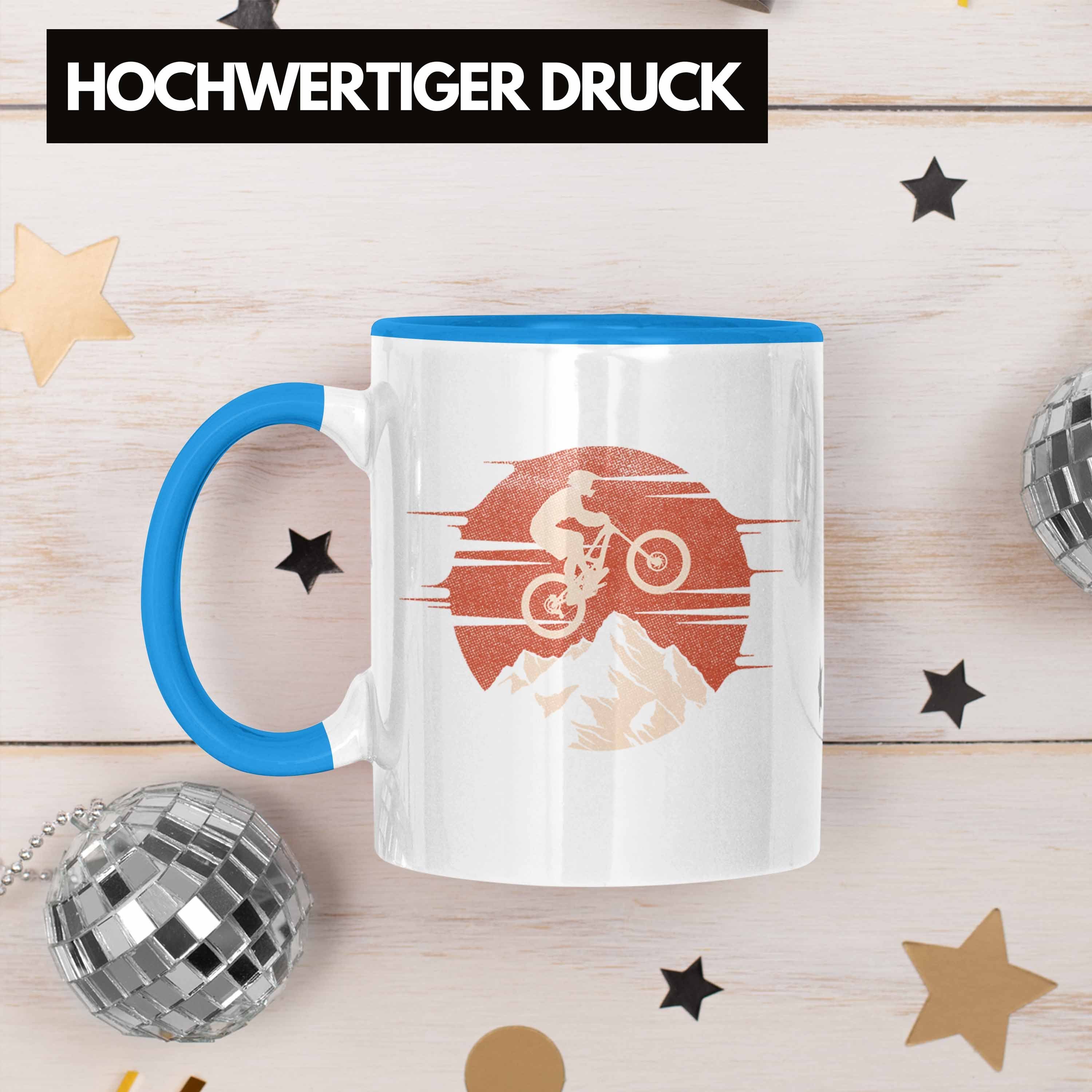 Trendation Mountainbiker Kaffeetasse Trendation Tasse Tasse Accessories Grafik Kinder Geschenkidee Blau - MTB Geschenk Männer Moutainbike