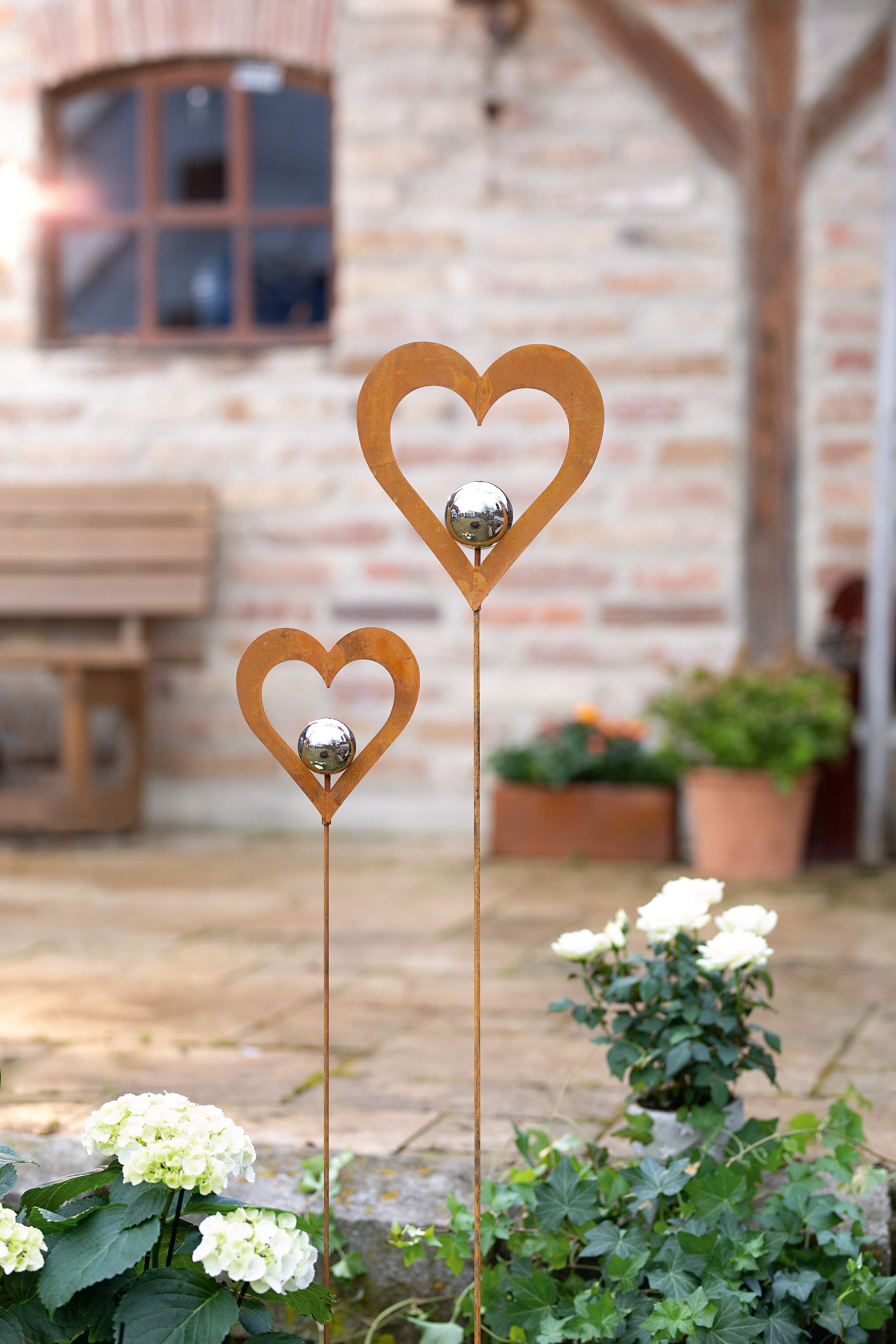 Frank Flechtwaren Gartenstecker Herzstecker Silberkugel 2er günstig online kaufen