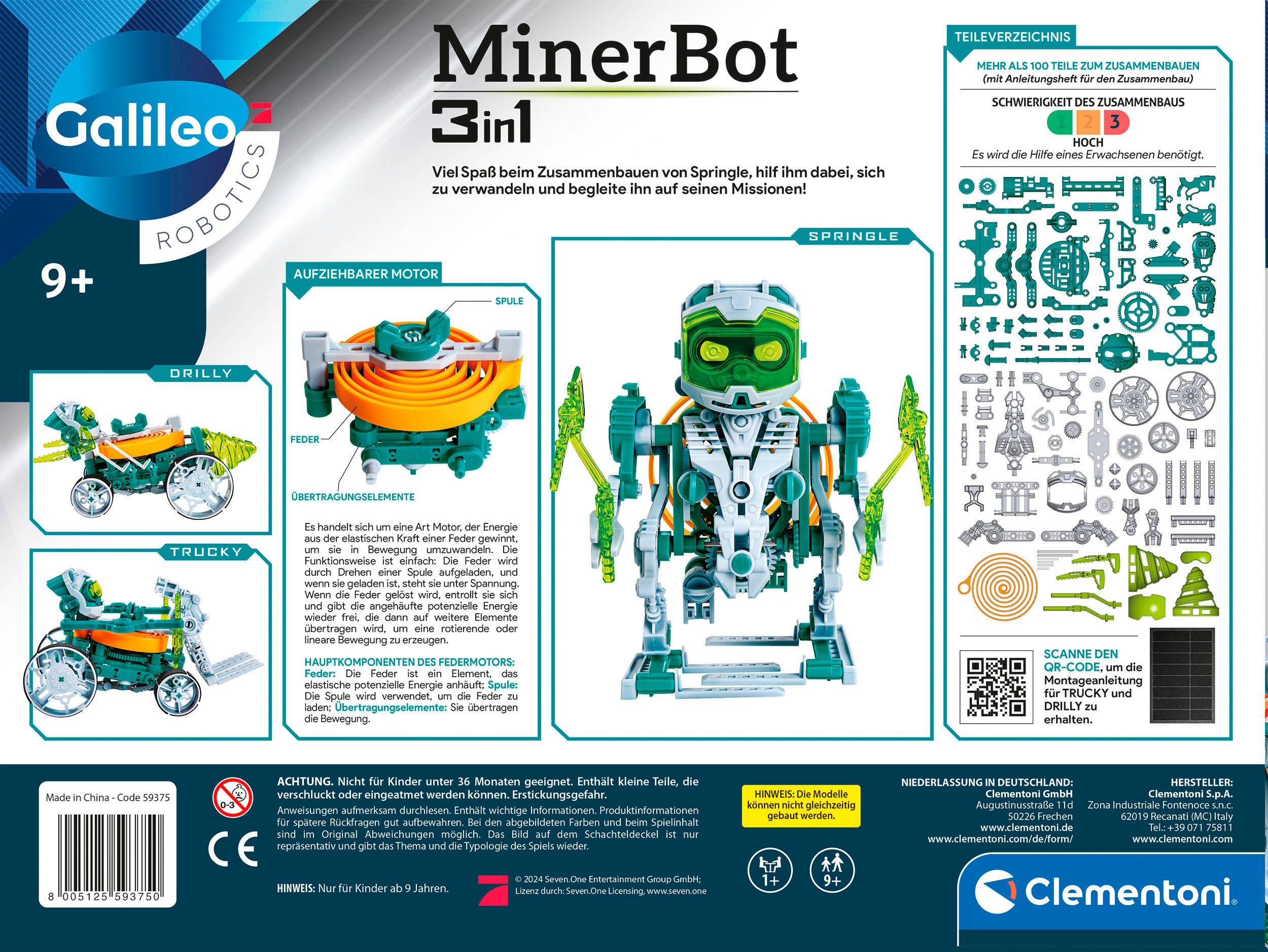 Clementoni® Roboter Galileo Robotics, MineBot 3in1, Made in Europe