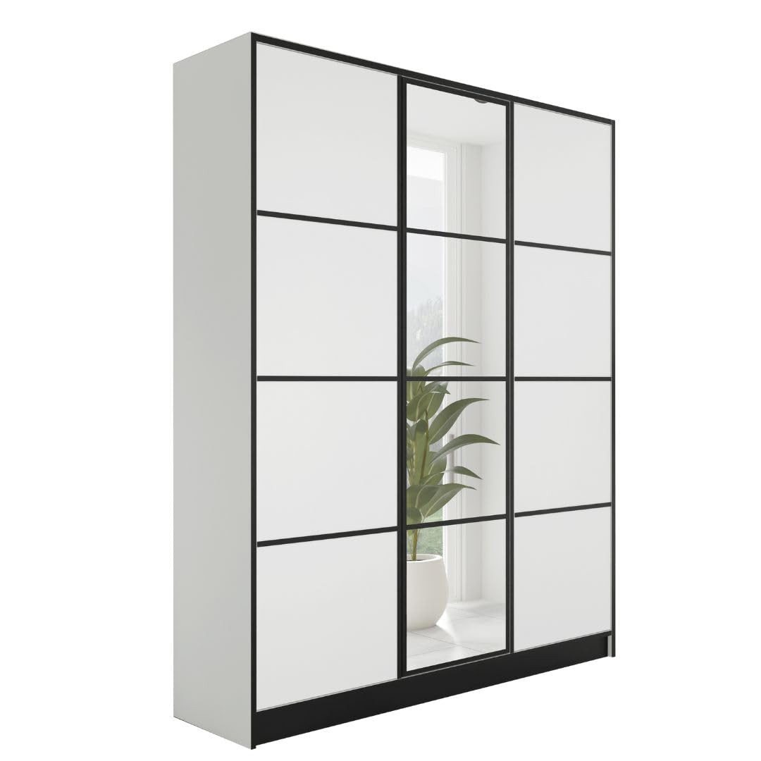 KIER FURNITURE Drehtürenschrank Kleiderschrank EDEN - 156.4 x 205 x 39 cm - Weiß