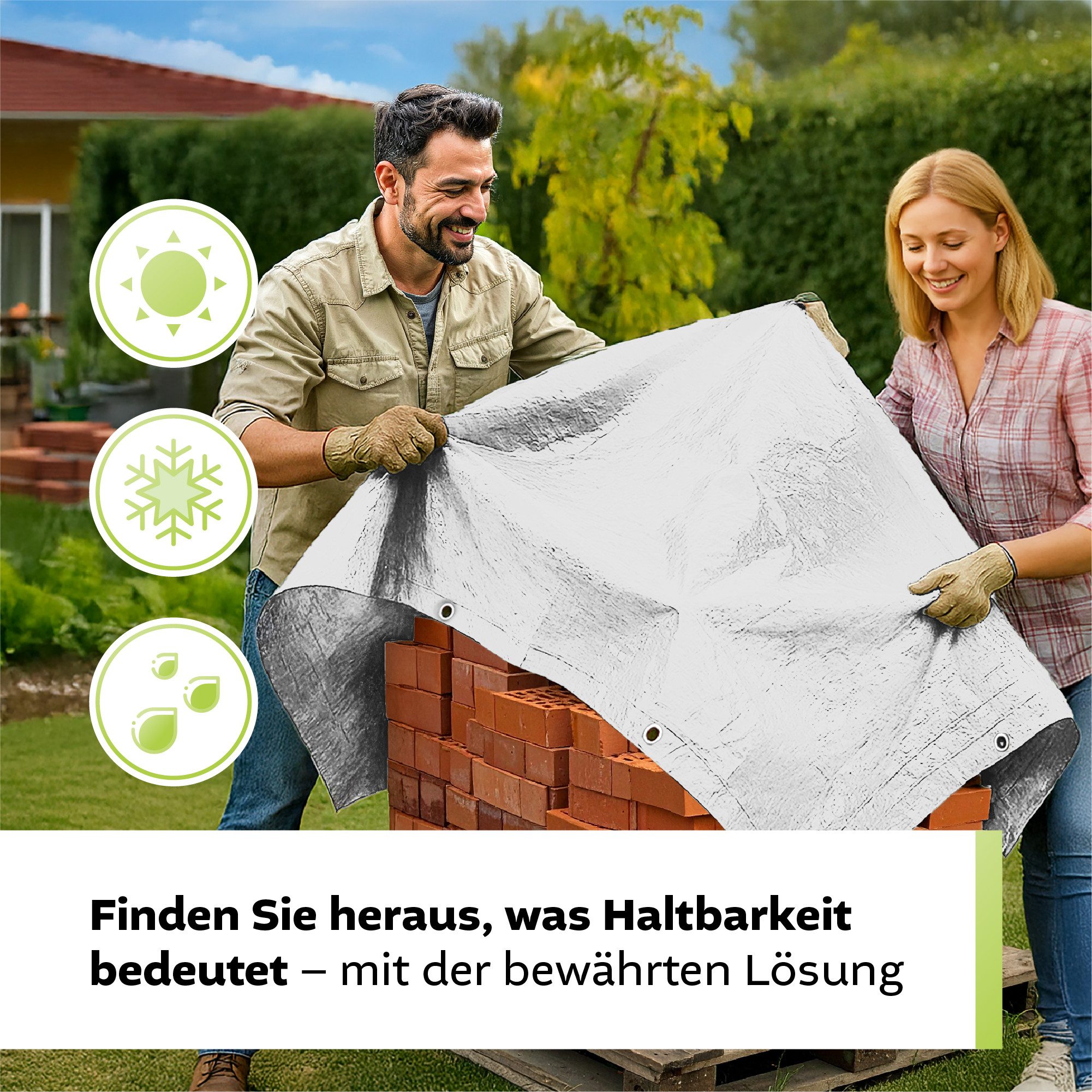 GF Schutzplane Abdeckplane Top Line 260g/m² Gewebeplane aus PE extrem reißfest &, 1,5m x 2m Größen, Gartenplane reißfest & wasserdicht, Plane UV Schutz