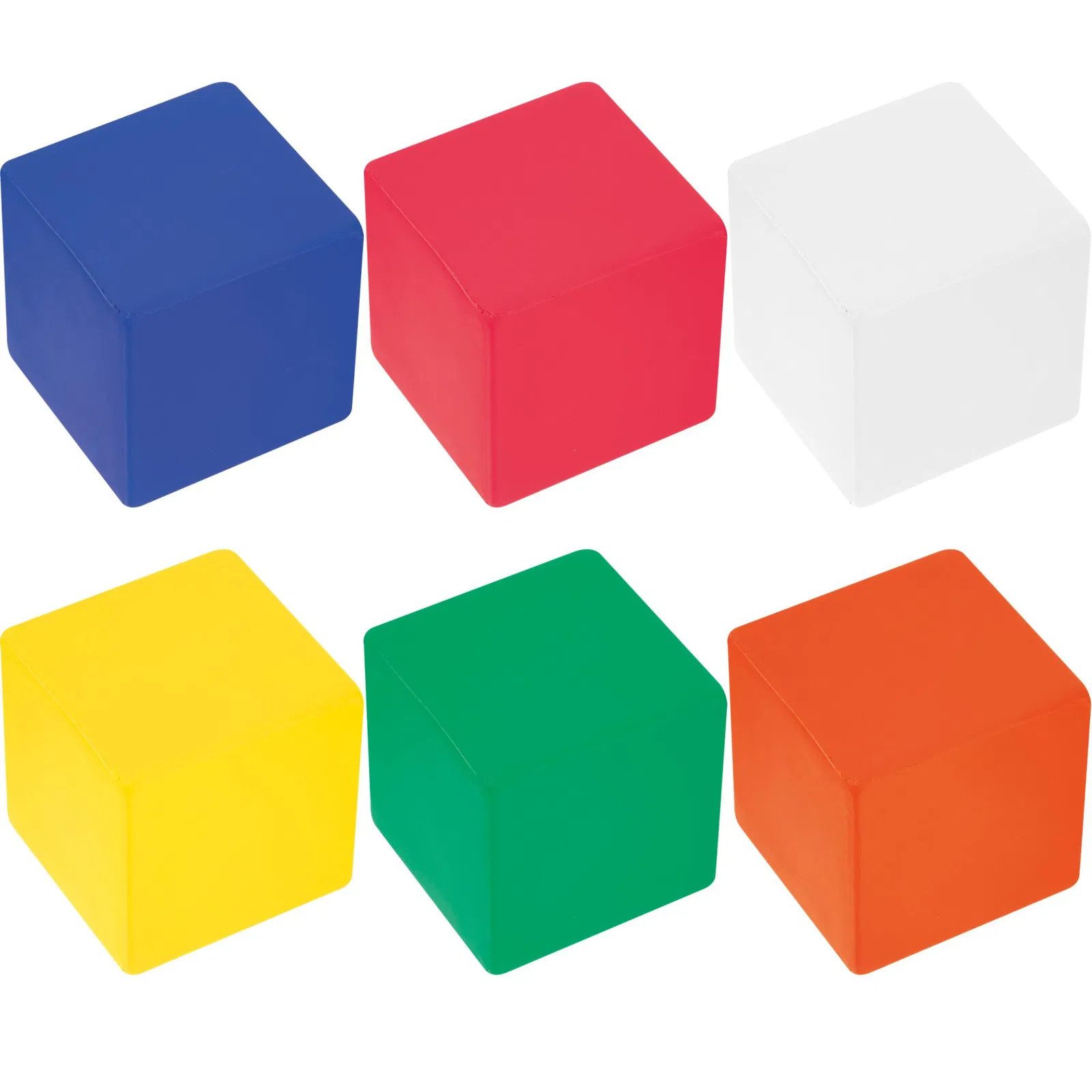 Easy Gifts Spielball 6x Anti-Stressball in Würfelform / Wutball / Knautschball / 6 Farben s