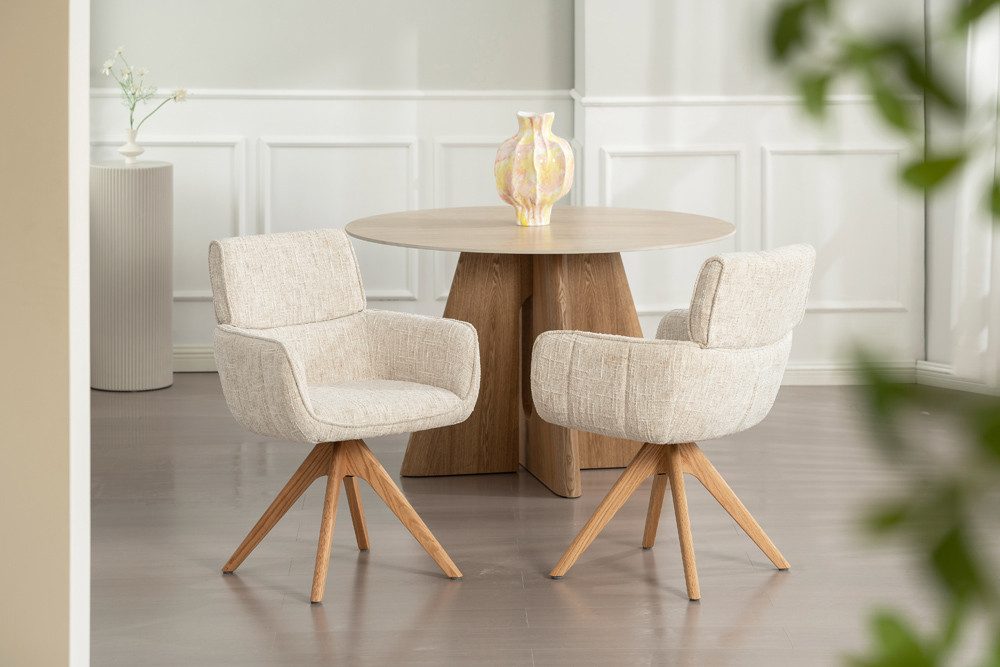 riess-ambiente Polsterstuhl UNIQUE beige - Chenille, Eichenholz, mit Armlehne, drehbar, langlebig (Einzelartikel, 1 St), mit 180° Drehfunktion und Autoreturn – ideal für Esszimmer oder Küche