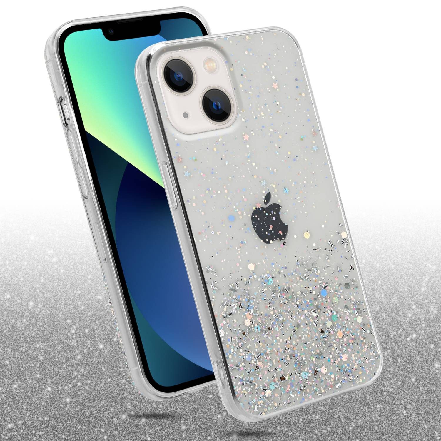 Cadorabo Handyhülle für iPhone 14 Hülle Apple iPhone 14, Flexible TPU Silikon Handy Schutzhülle - Hülle - mit Glitzer