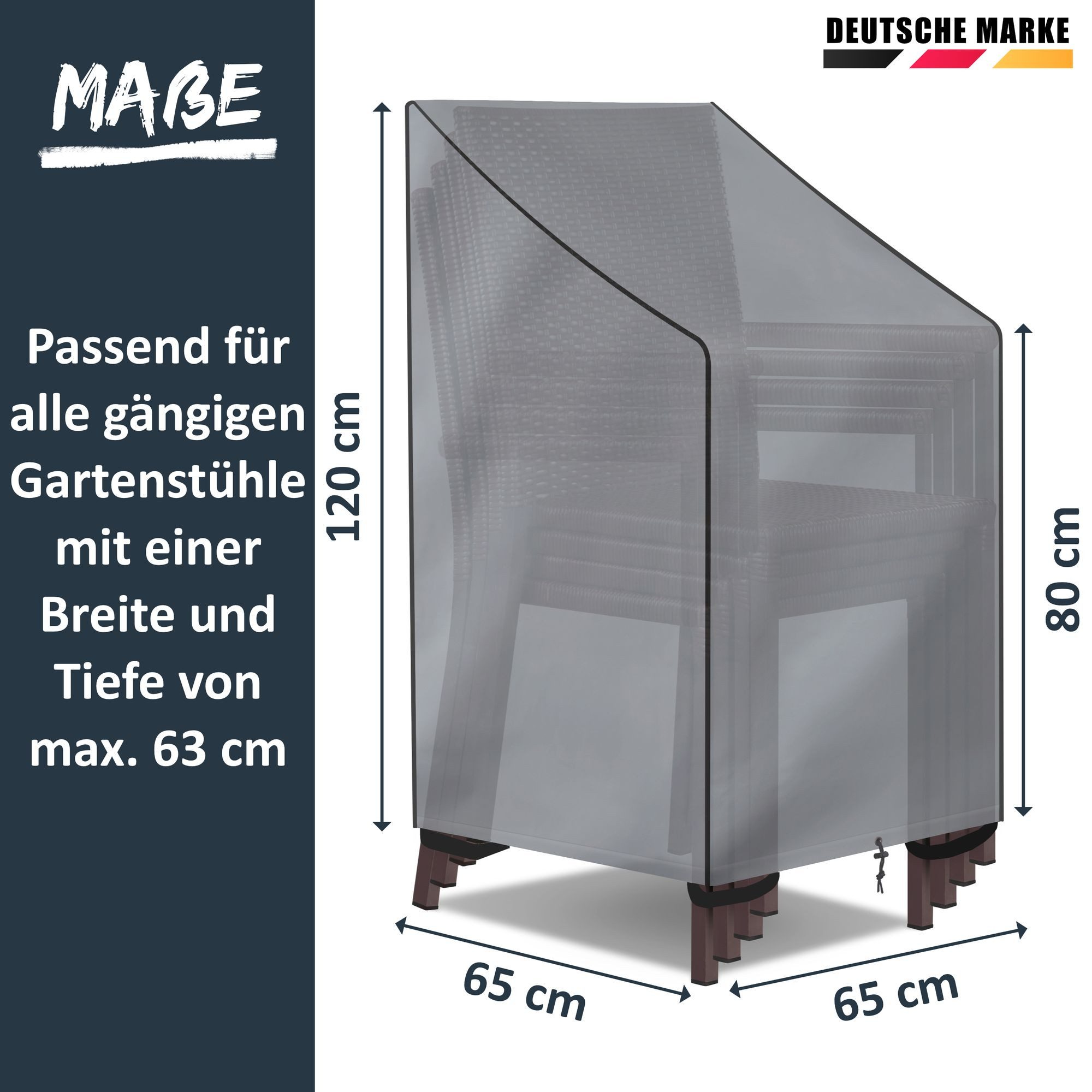 bonsport Abdeckhaube Schutzhülle für Stapelstühle, 65 x 65 x 80/120 cm