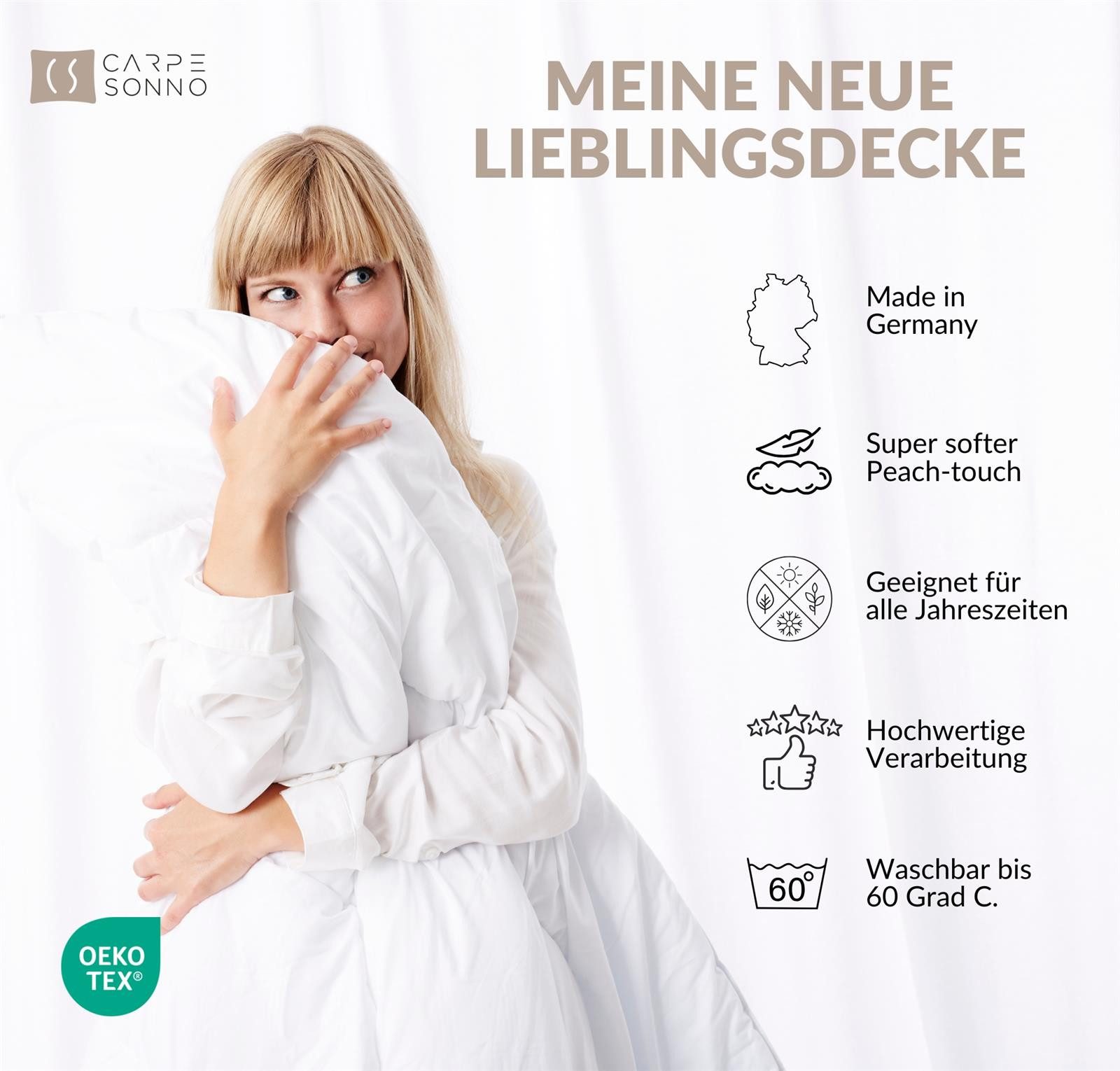 Carpe Sonno Microfaserbettdecke 4 Jahreszeiten Bettdecke Winter Sommer 135x200 155x220 200x200 200x220, Füllung: Thermofill/Hohlfaser silikonisiert, Bezug: Micr – Bild 3 von 5