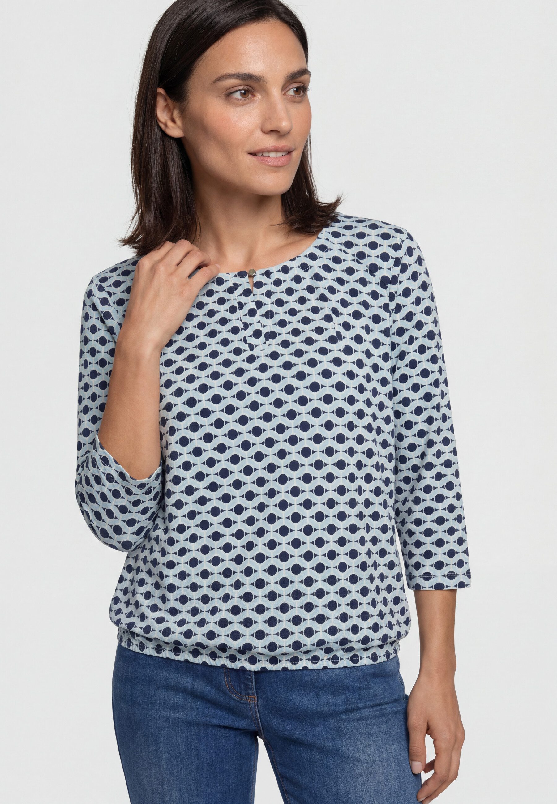 Olsen Tunikashirt Shirt mit Allover-Dessin und Tunikaausschnitt
