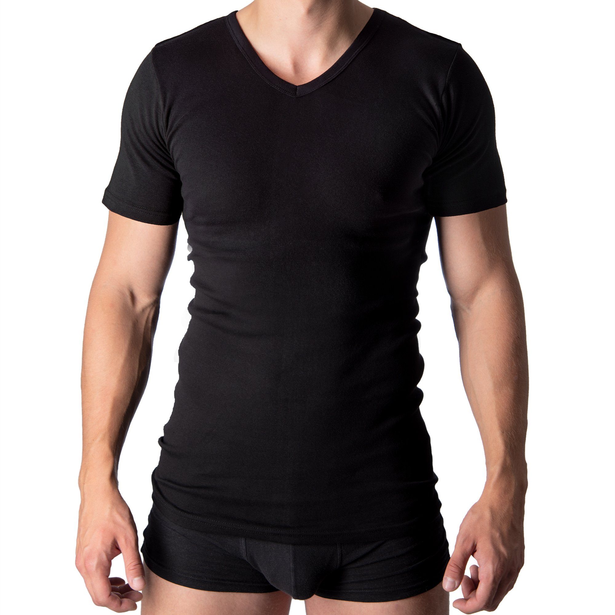 Black Snake Unterhemd classic (2-St) Feinripp Shirt Set ohne Seitennähte Schwarz