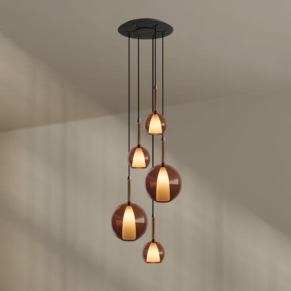 s.luce Pendelleuchte Belluna Galerieleuchte 5-flammig Ø 60cm Baldachin Braun