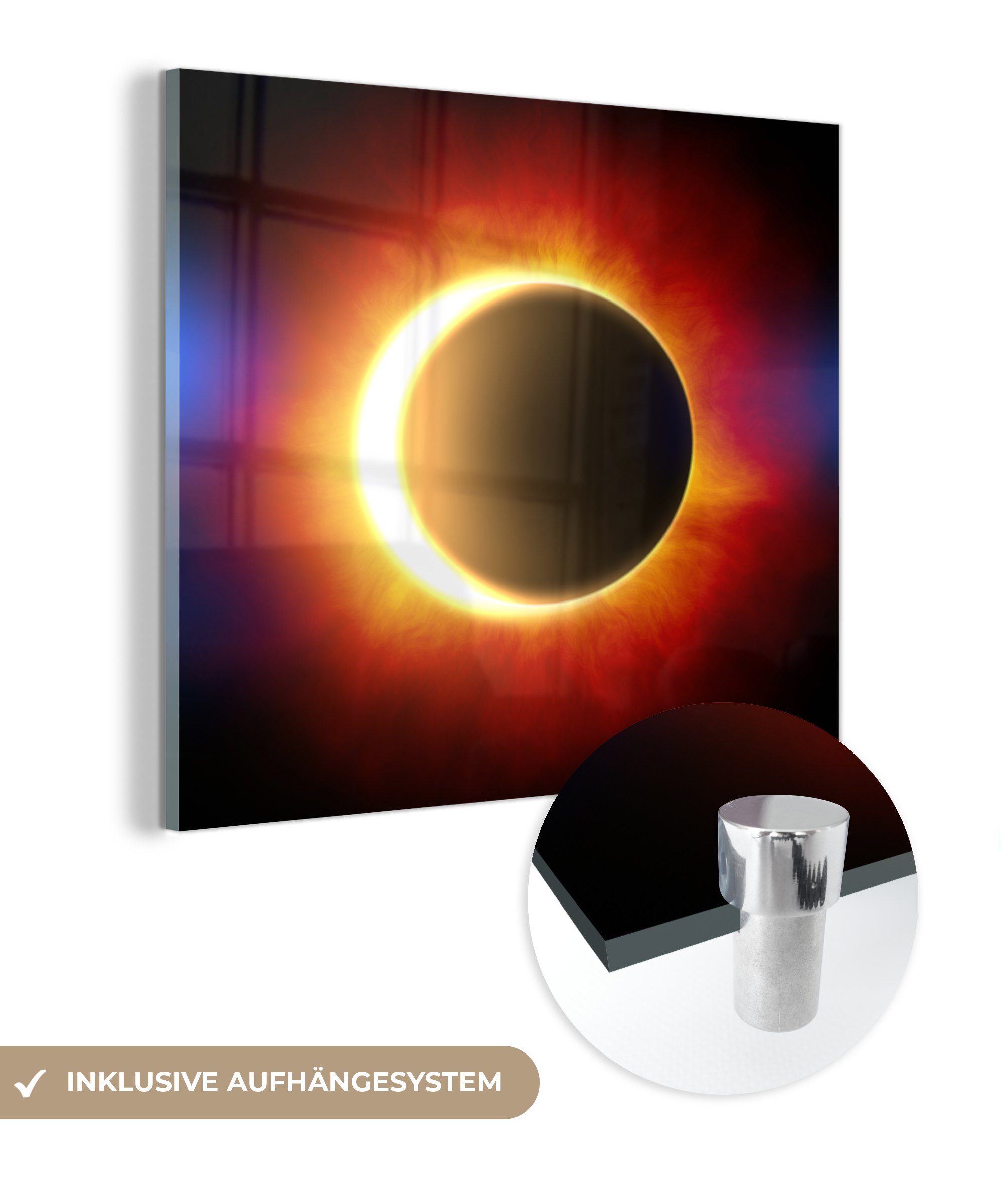 MuchoWow Acrylglasbild Sonnenfinsternis mit glühender Sonne, (1 St), Glasbilder - Bilder auf Glas Wandbild - Foto auf Glas - Wanddekoration