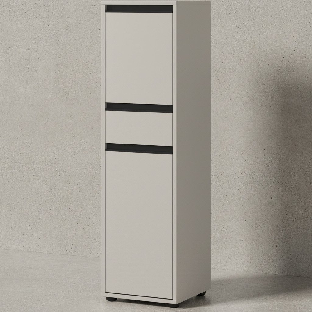 KADIMA DESIGN Hochschrank Midischrank Soft-Close System, Wechselbarer Türanschlag, ABS-Kanten (Made in Germany, Serie "Hamburg", Nischenschrank schmal) Styroporfreie Verpackung, Türanschlag wechselbar, fürs Bad, Modern