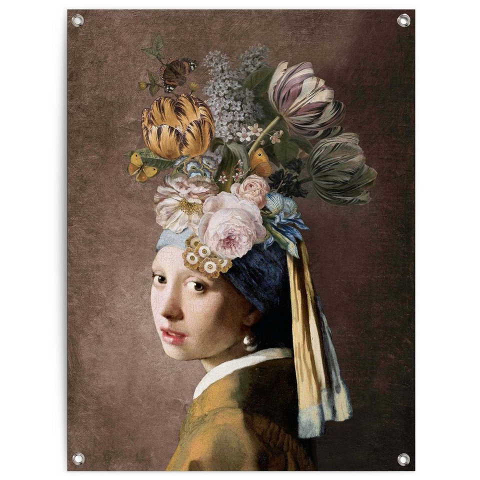 Reinders! Poster Vermeer Blumenmädchen mit dem Perlenohrring, Outdoor für  Garten oder Balkon
