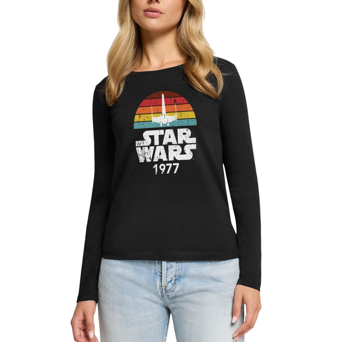 T-Shirt Star Wars Schriftzug 1977 Retro Premium Langarmshirt Damen