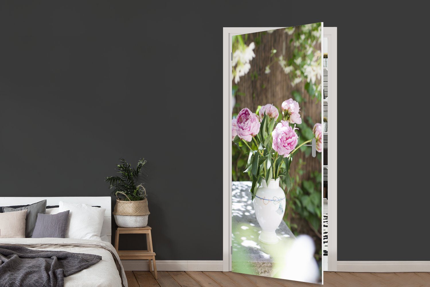 St), Fototapete Tür, bedruckt, für Matt, 75x205 Vase (1 cm Türaufkleber, Türtapete Garten, MuchoWow im