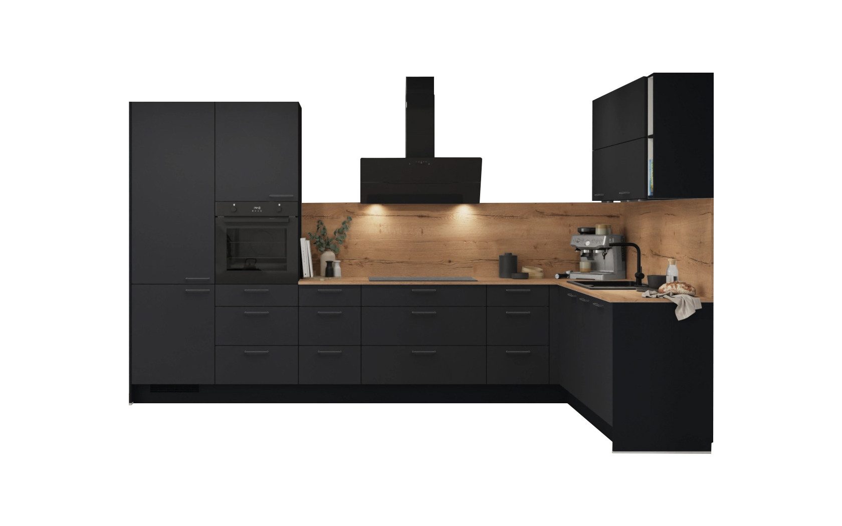 nobilia® Winkelküche Olmo, individuell anpassbar, gratis Küchenplanung mit Profis, (Breite 613.2 cm), vormontiert, wahlw. mit E-Geräten, inkl. Lieferung