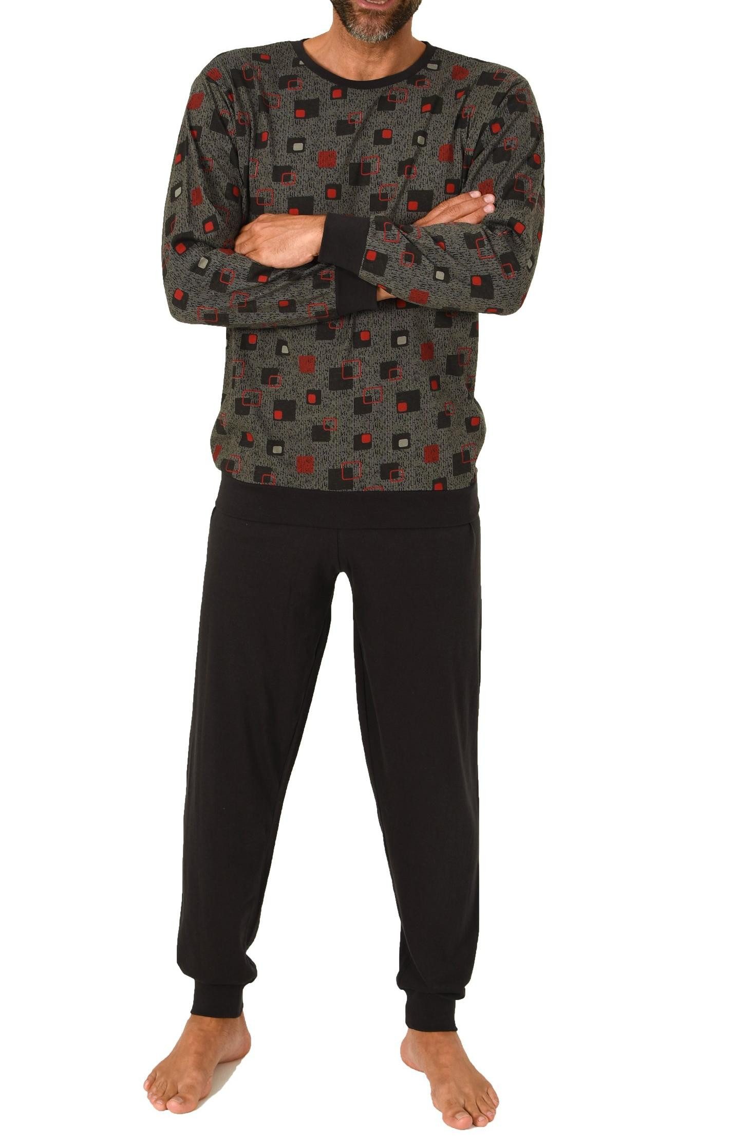Normann Pyjama Normann Herren langarm Schlafanzug mit Bündchen in Allover Print