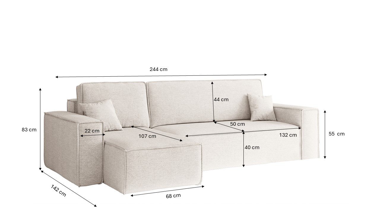 Kaiser Möbel Ecksofa mit schlaffunktion und bettkasten, Eckcouch L-Form BEST stoff Verita, Mit Schlaffunktion, Bettzeugkapazität, universell