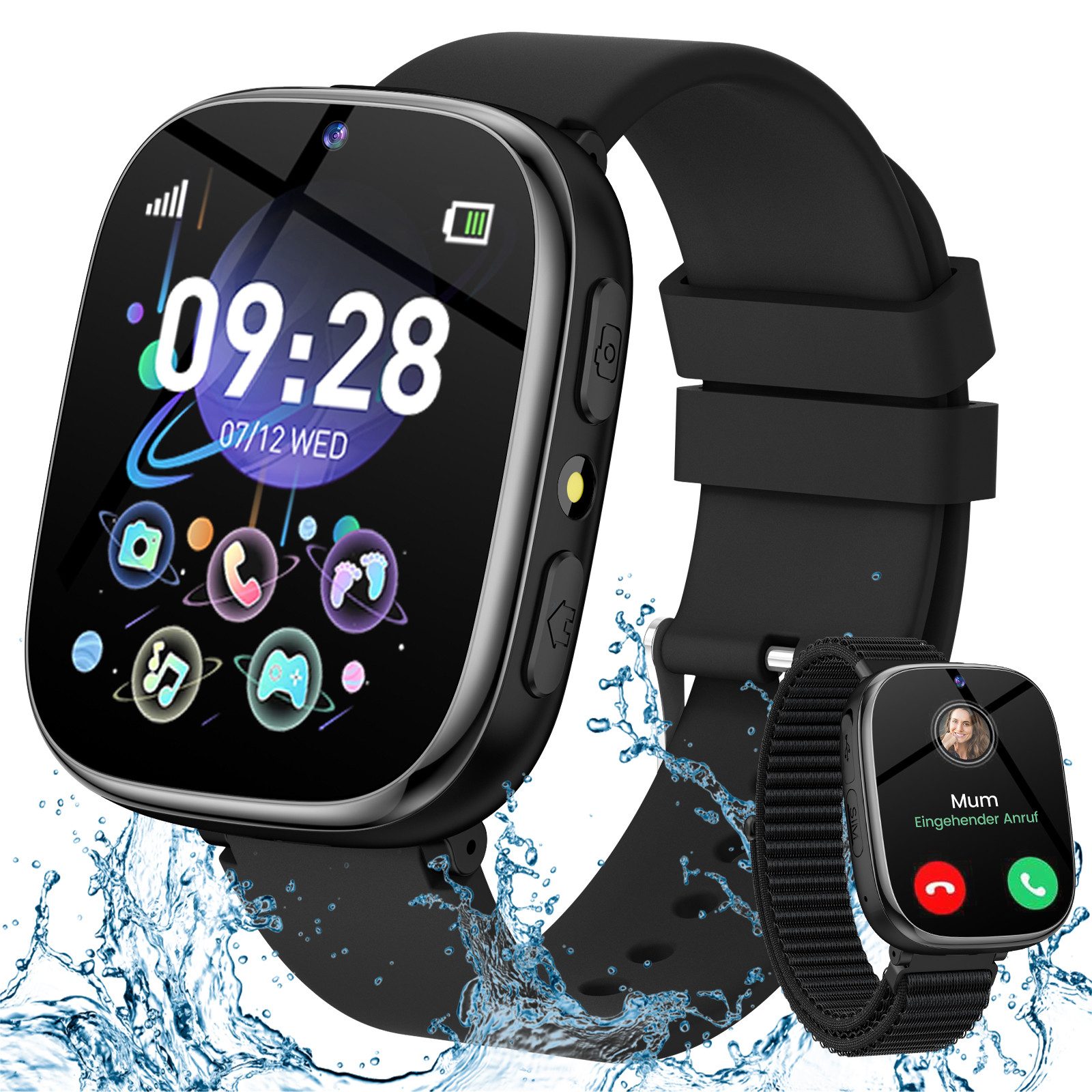SWGOTA 2G Smartwatch Kinder mit Telefonfunktion,Unterstützung für SOS Smartwatch (1,83 Zoll) mit 31 Spiele, Schulmodus,Foto,Video,Wecker, IP68 Fitness Tracker Kompatibel mit Android und iOS