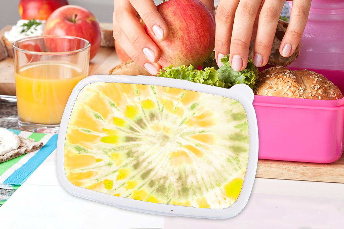 MuchoWow Lunchbox Sommer - Tie - Brotbox Dye - Brotdose Kunststoff (2-tlg), Gelb Mädchen, Kinder, rosa für Erwachsene, Snackbox, Kunststoff, Grün