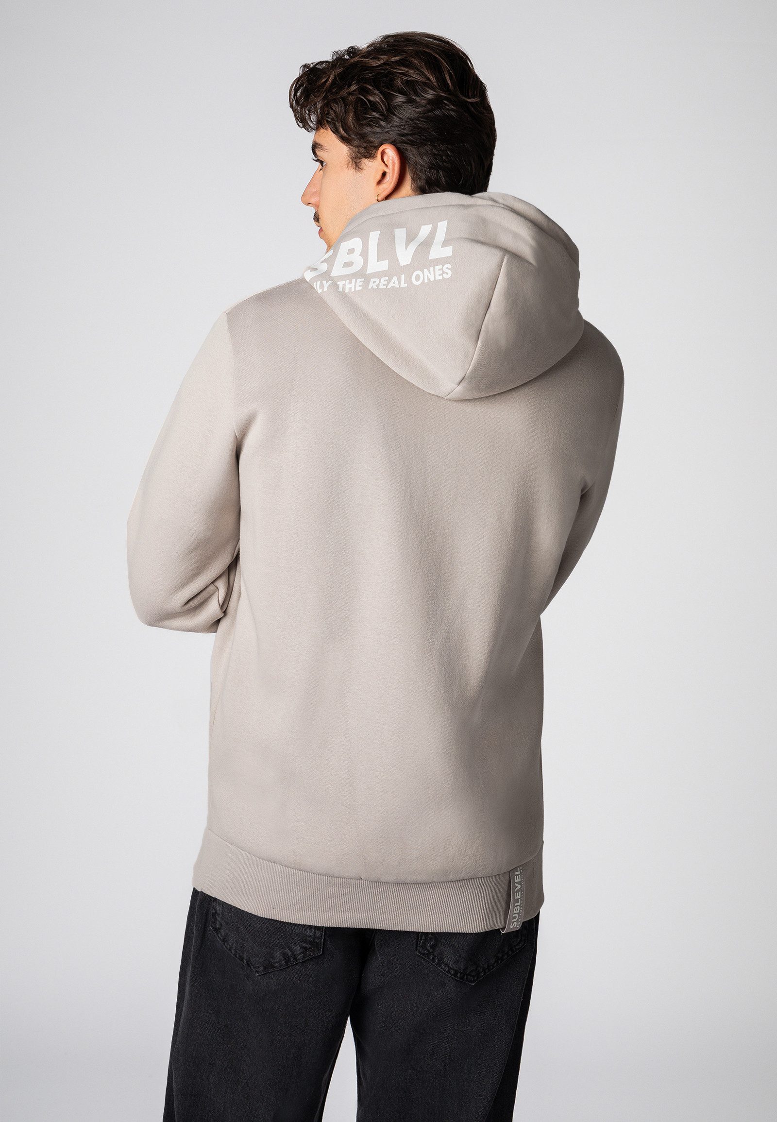 SUBLEVEL Kapuzensweatjacke Herren Zipperjacke mit Kapuzen Print Sweatshirtjacke, Kapuzenpullover mit Kängurutasche und Kapuze