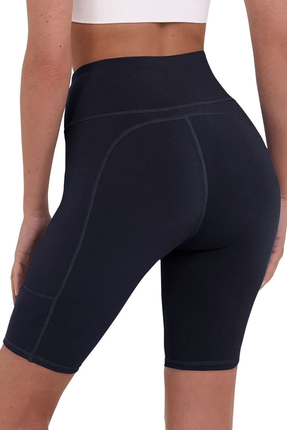 TCA 3/4-Hose Damen Yoga-Shorts mit hoher Taille und Handytasche -  Dunkelblau, Sicherer Bund für stabile Passform, bleibt an Ort und Stelle
