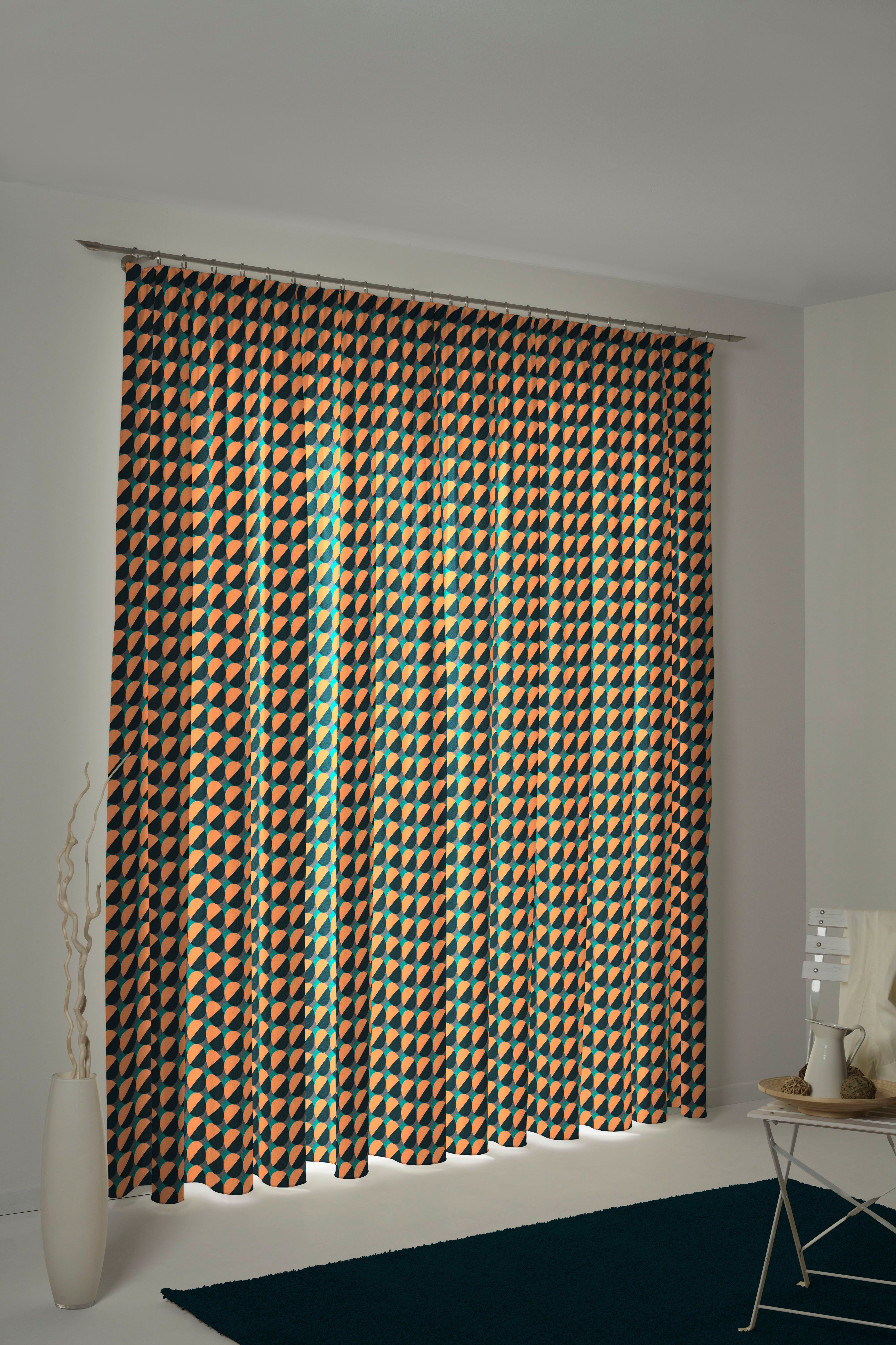 Vorhang Circles, Adam, (1 orange/dunkelblau/türkis Jacquard, nachhaltig Kräuselband St), blickdicht