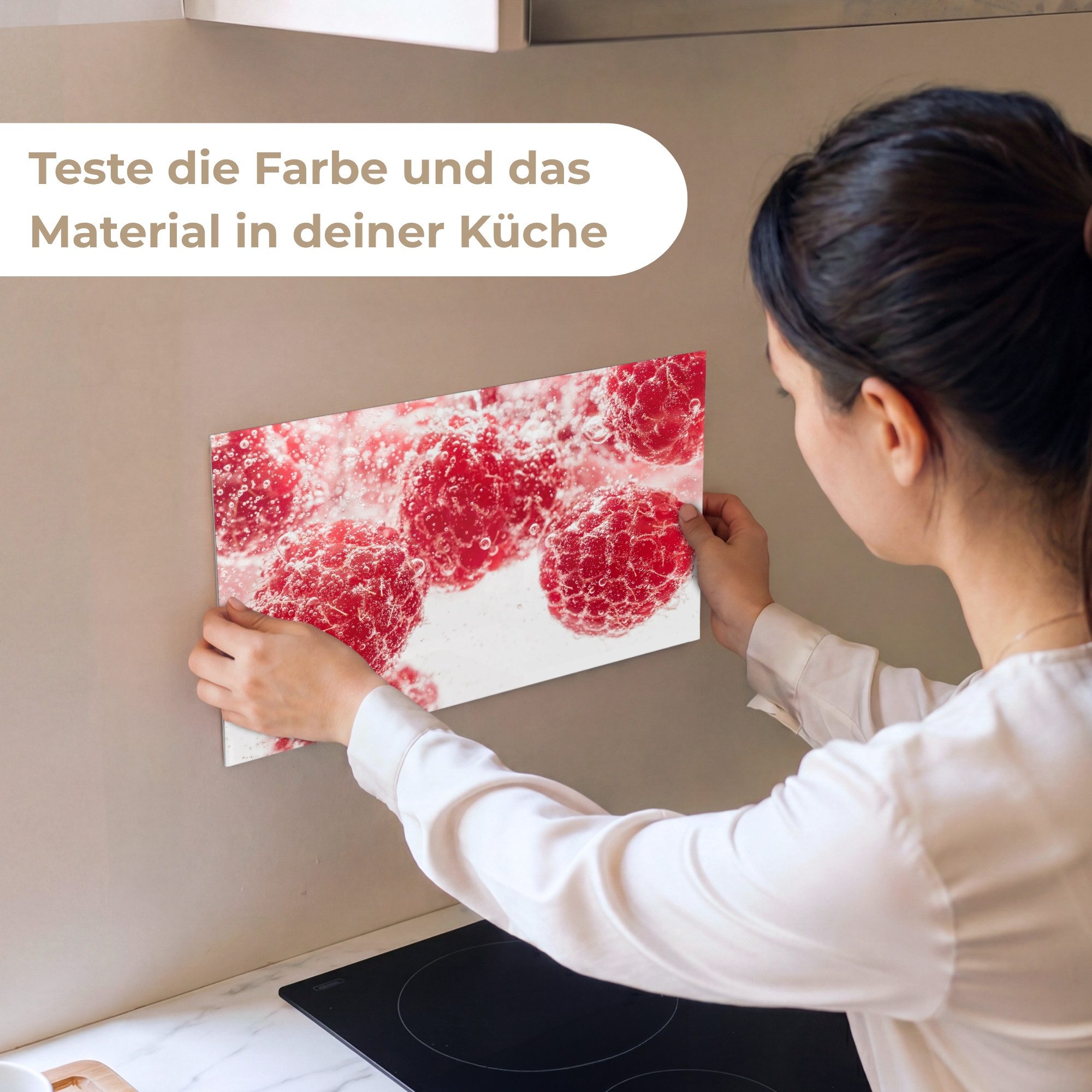 KitchenYeah Küchenrückwand Muster selbstklebend (keine Folie) Obst - Wasser - Blasen - Rot, (1-tlg), Spritzschutz, Küche, Rückwand, Küchenwand, Küchenfront, 30x – Bild 2 von 4