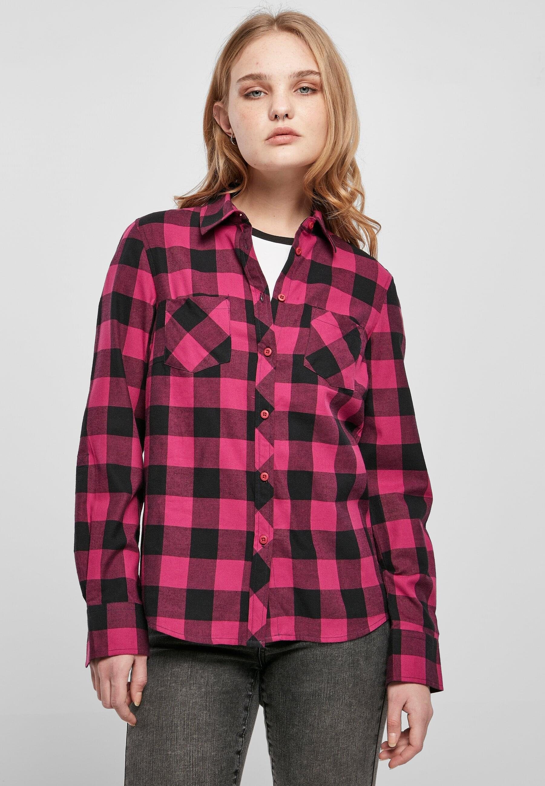 Flanell Turnup Checked Damen wildviolet-black Shirt (1-tlg) Ladies Langarmhemd CLASSICS URBAN