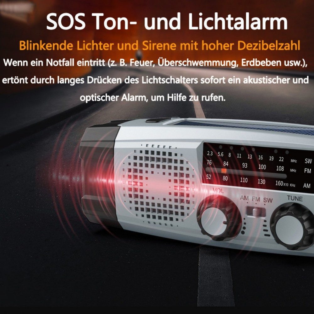 Forrlite Radio, Solar Radio,AM/FM notfallradio, Kurbelradio mit powerbank Radio (7,5 W, Led Taschenlampe, SOS-Alarm, handy ladefunktion, für Camping, Ourdoor)