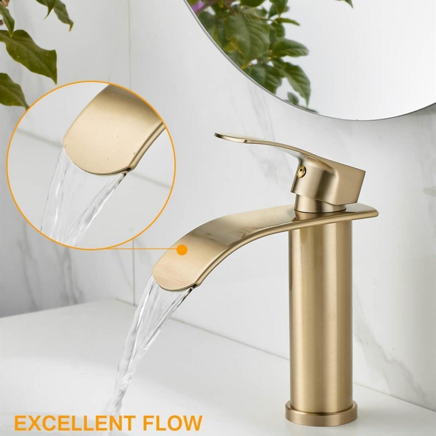 LuxusKollektion Waschtischarmatur Waschtischarmatur Einhebel Wasserfall Gold Kalt Kurz Gebürstetes Gold – Bild 4 von 5