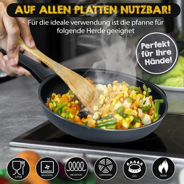 KESSMANN MICHELINO Wok Pfanne Induktion Wokpfanne 28 cm 3tlg Bratpfanne für alle Herdarten, Aluminium (Set, 3-tlg., Inkl. 1 Pfannenwender + 1 Korkuntersetzer Antihaftbeschichtet rostfrei), Bratpfannenset Induktionsherd Fanne Induktionspfanne Wok Asia Tiegel