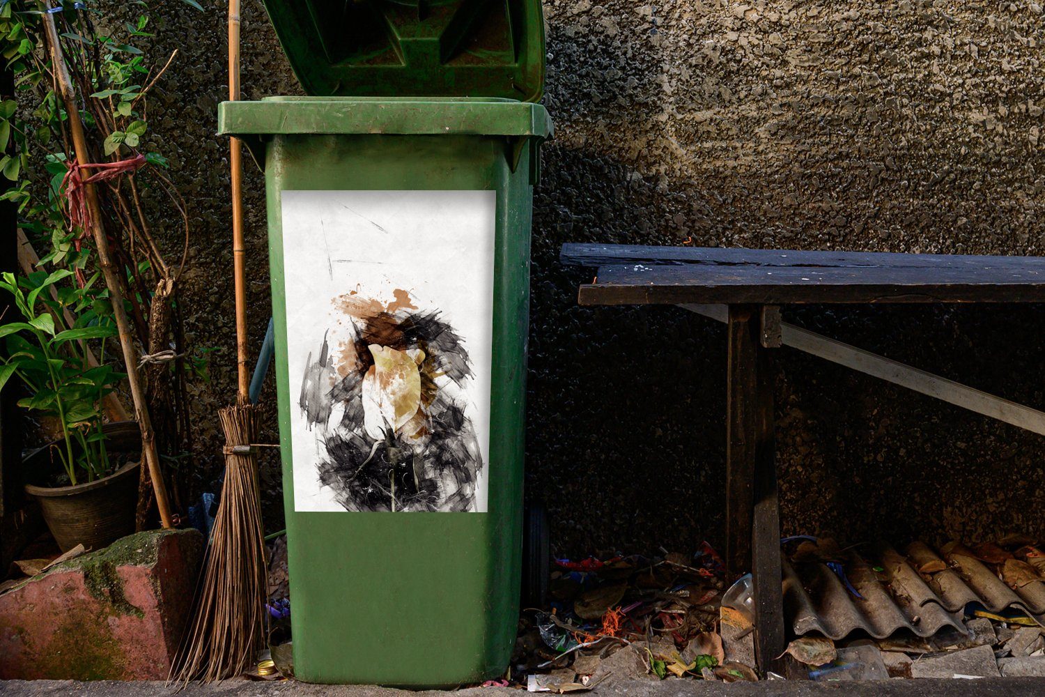 Blumen (1 Weiß Container, MuchoWow St), Mülltonne, - Sticker, Wandsticker - Abfalbehälter Farbe Mülleimer-aufkleber,