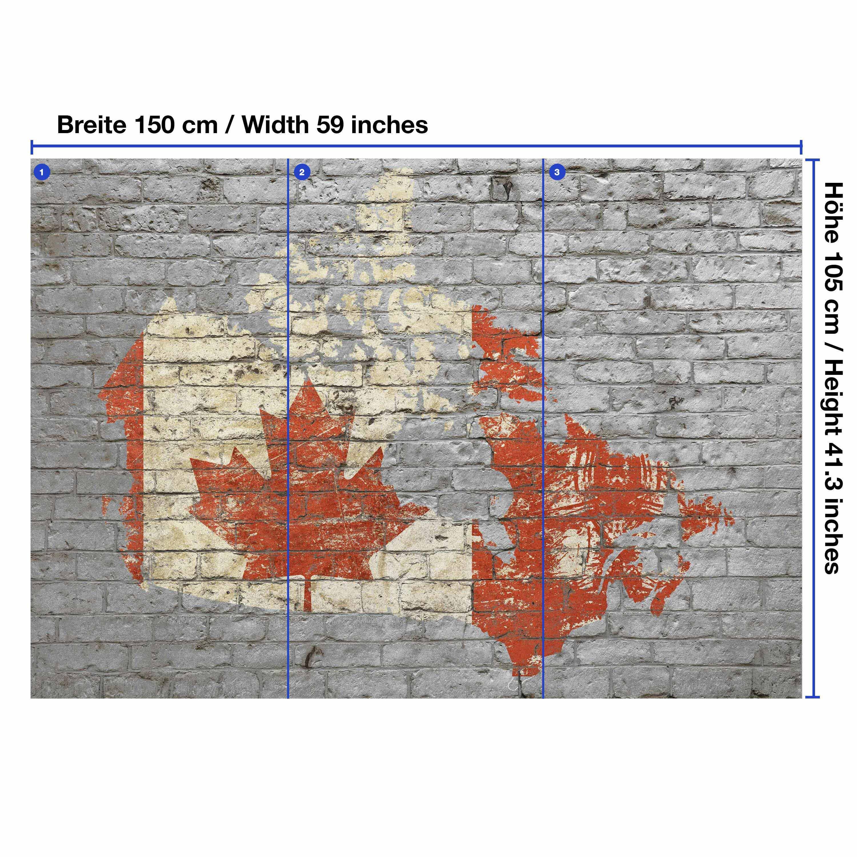 wandmotiv24 matt, Ziegelwand Wandtapete, Fototapete Canada, Motivtapete, Vliestapete Flagge glatt,