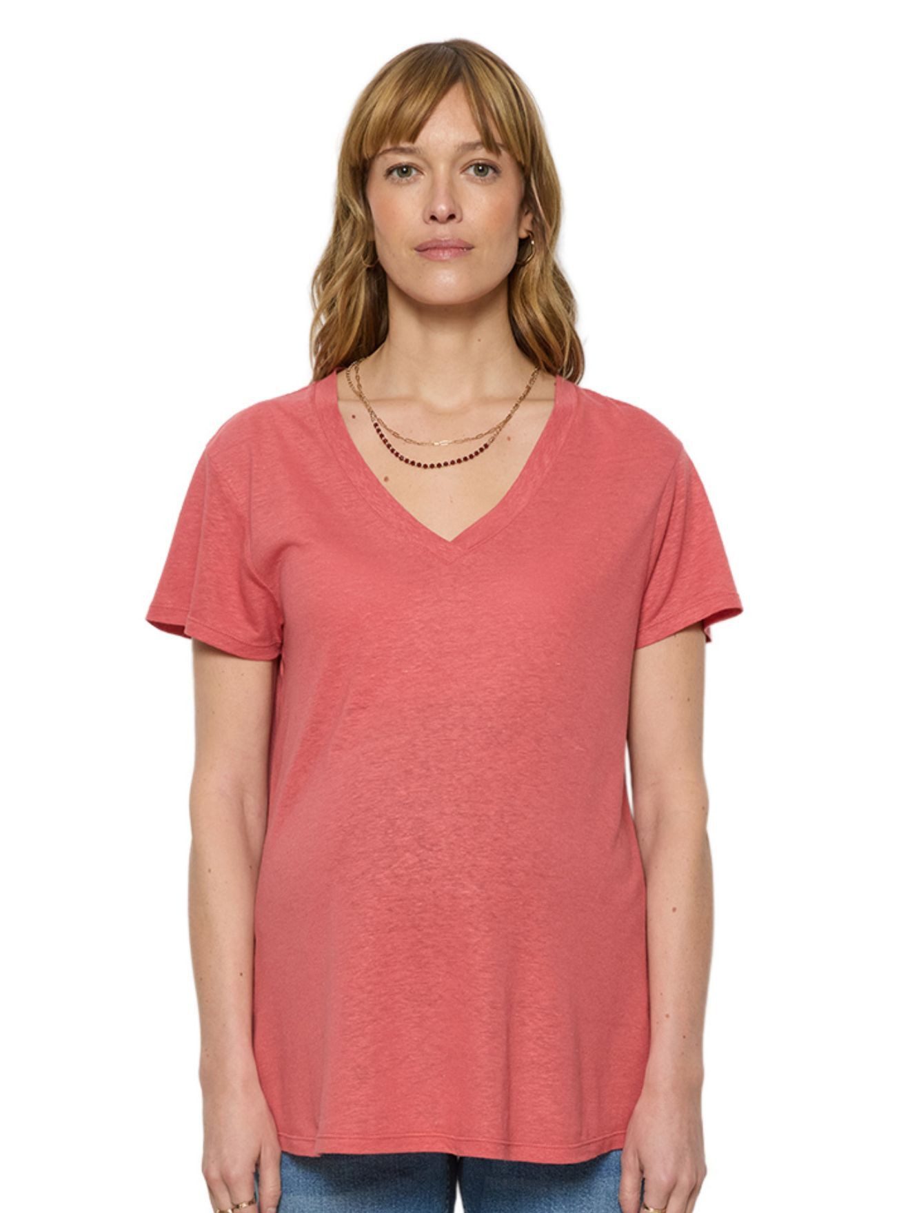 vertbaudet Umstandsshirt Umstandssshirt mit V-Ausschnitt, Leinen-Viskose