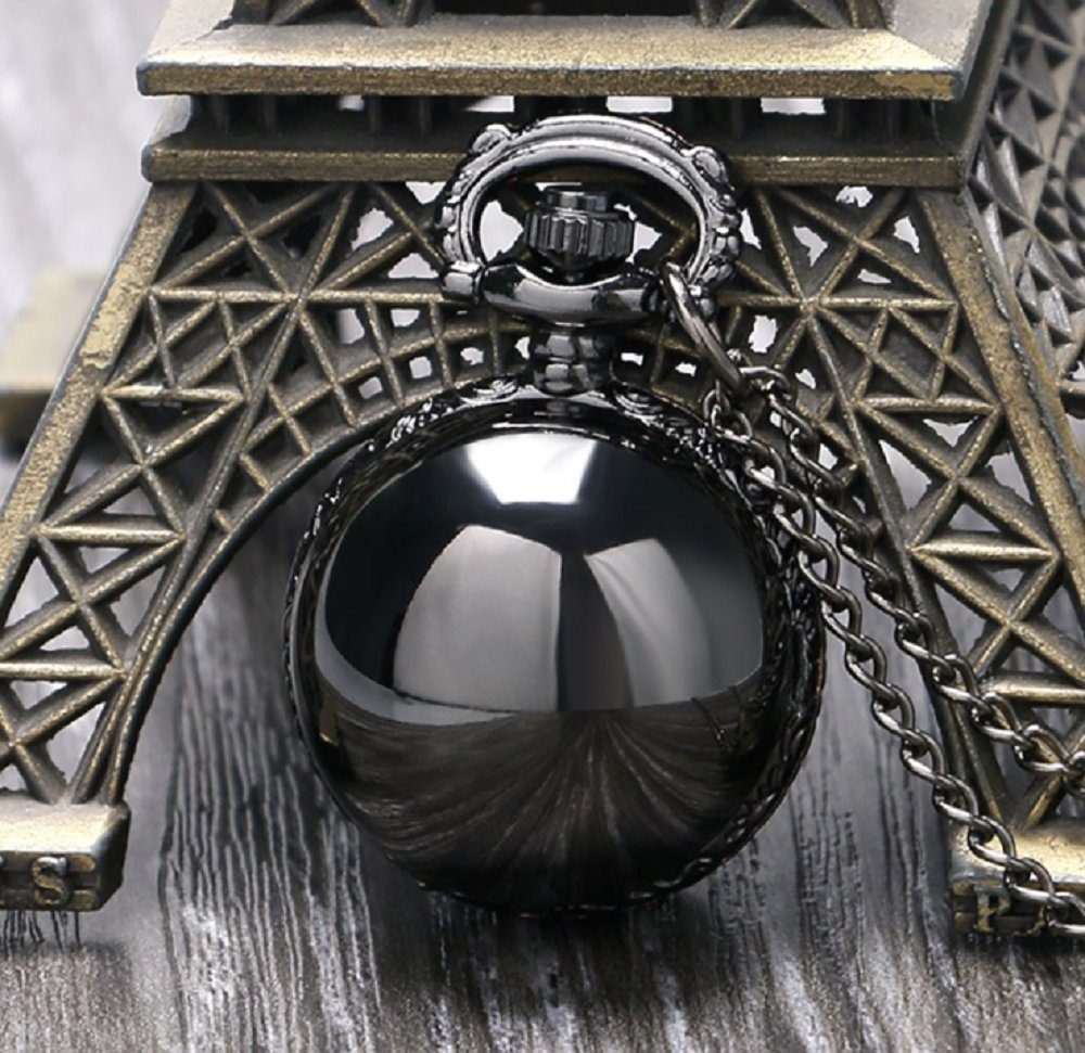 Taschenuhr Quarz-Taschenuhr in mit Kette runder Vaxiuja Schwarz Kugelform Bronzeanhänger,