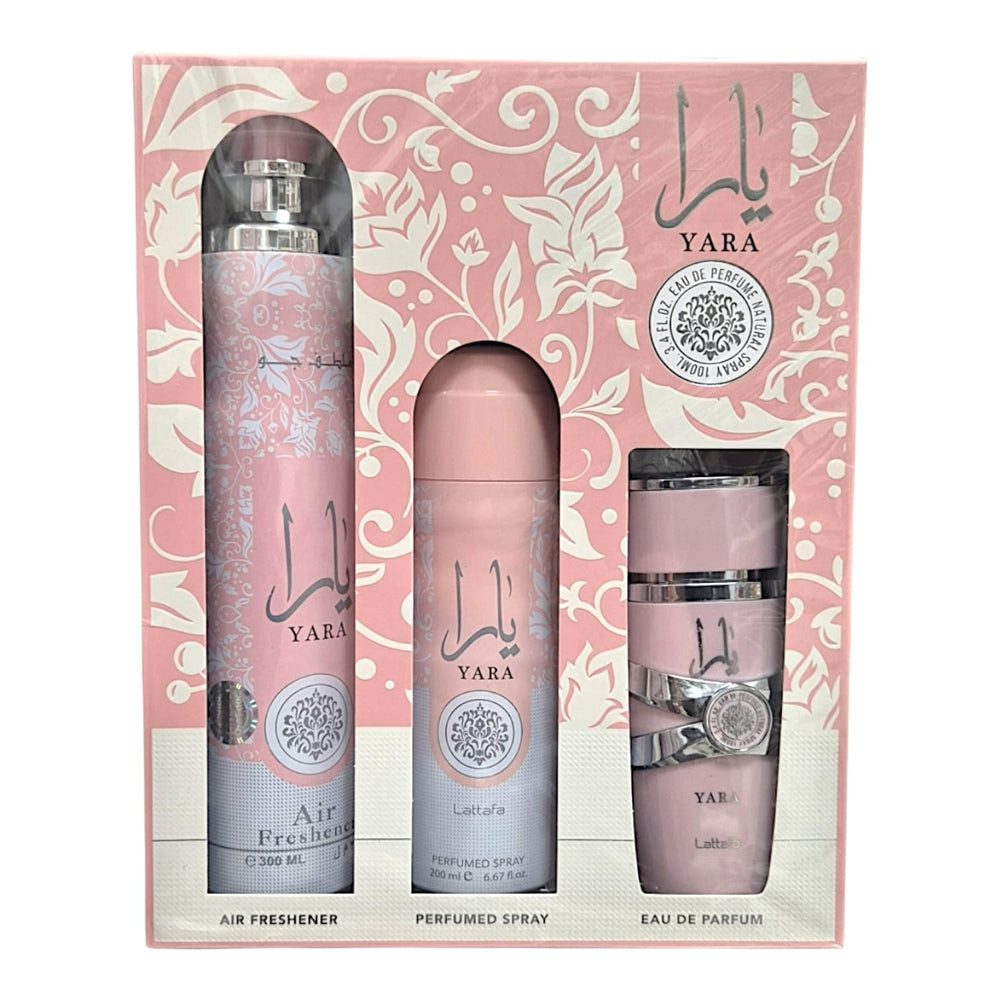 Lattafa Eau de Parfum Lattafa Yara 3 teilig Geschenkset Eau de Parfum Raumduft Deodorant