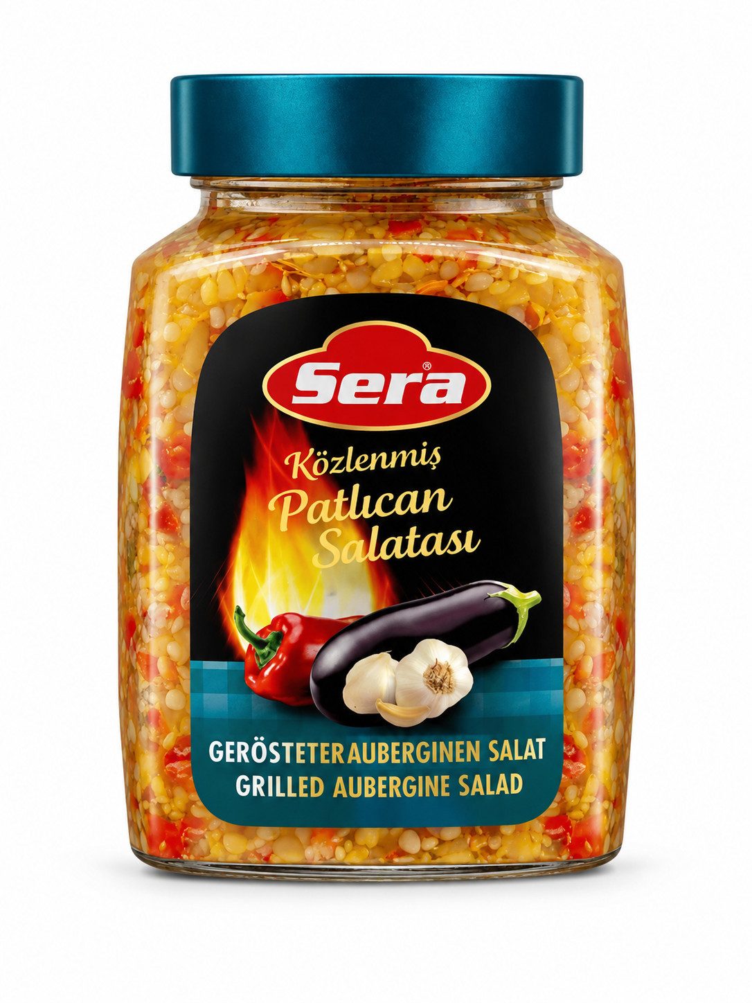 SERA FOOD Gemüsekonserve Sera Gegrillter Auberginensalat mit Paprika & Knoblauch, 1 x, Traditionell über offener Flamme geröstete Auberginen, mit Olivenöl