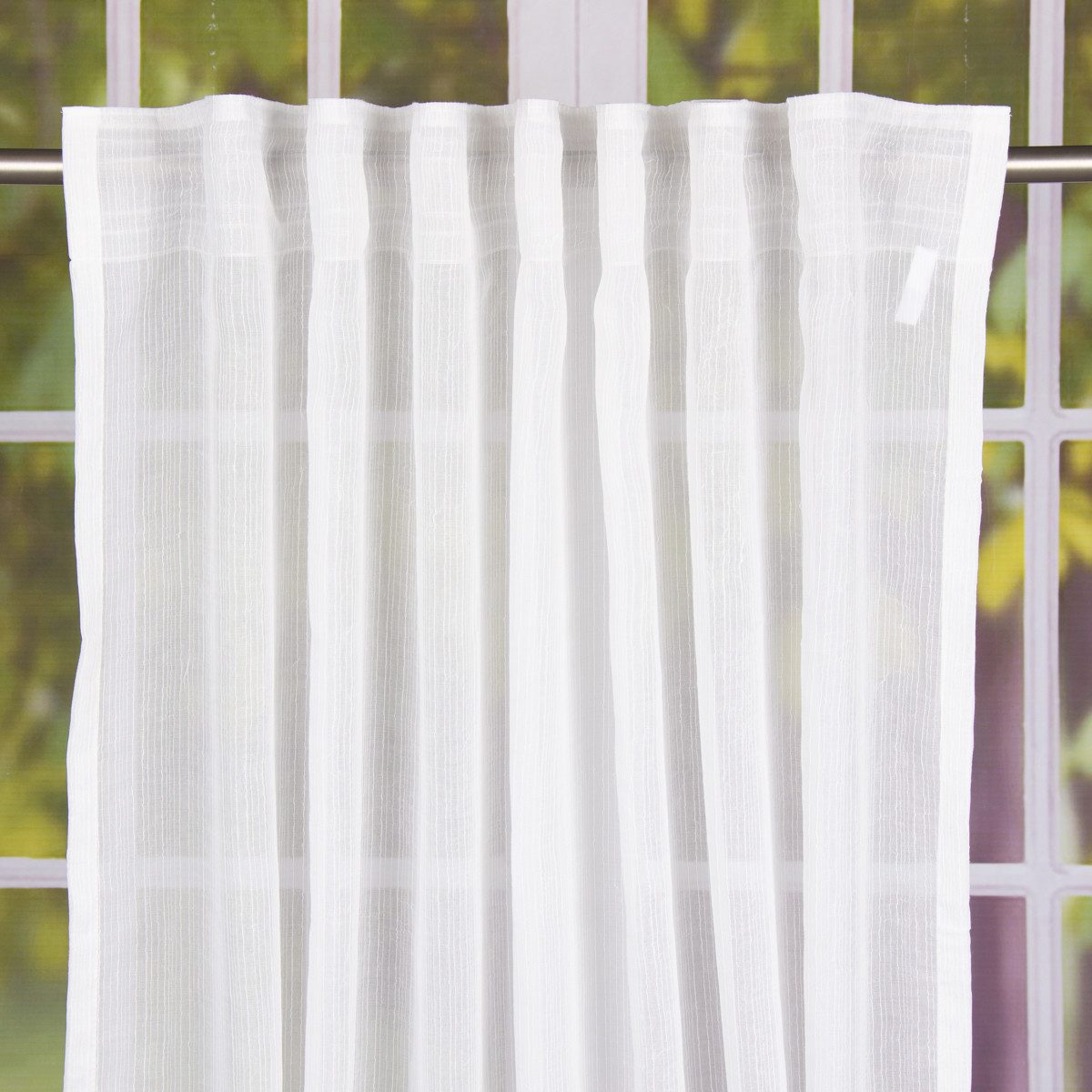 SCHÖNER LEBEN. Vorhang Schal Fertiggardine mit Schlaufenband Schnurstreifen weiß 145x245cm, Polyester, pflegeleicht