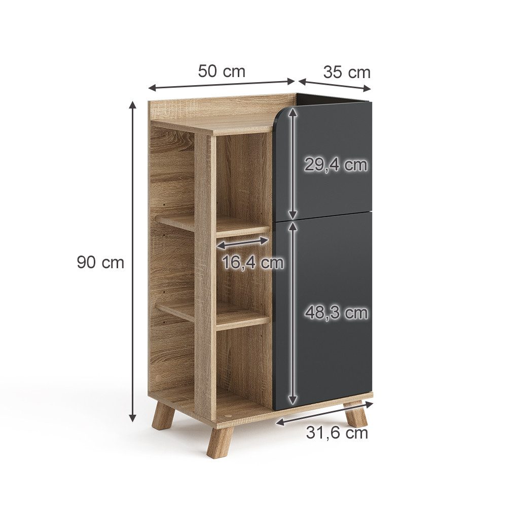 Vicco Midischrank Karen, Anthrazit/Sonoma, 50 x 90 cm mit Tür und Schublade (1-St)