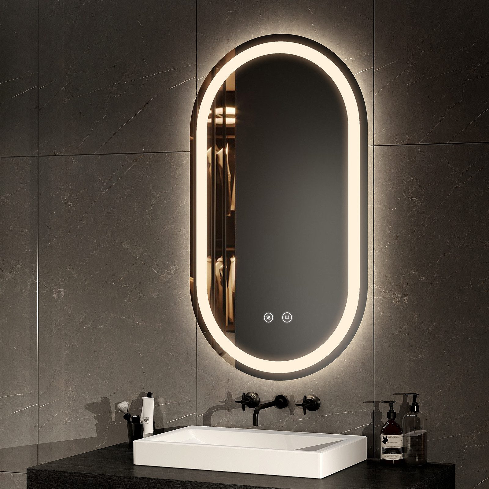 EMKE Badspiegel mit Touch 3 Lichtfarben Dimmbar Antibeschlag (Modell 4, 50X günstig online kaufen
