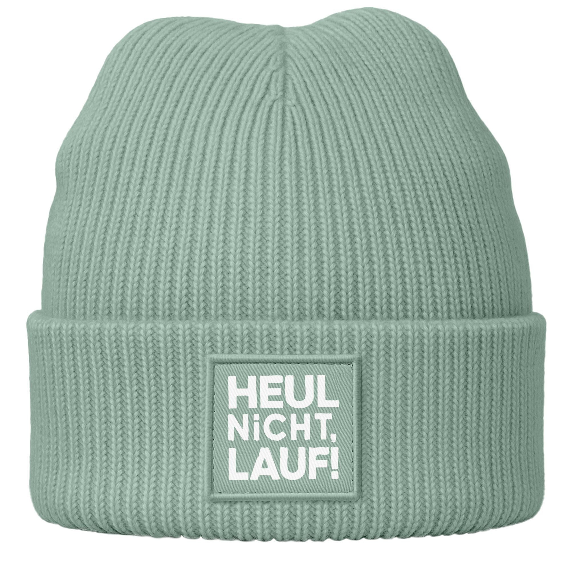 Strickmütze Damen Beanie Patch mit Aufdruck Heul nicht Lauf Wintermütze Frauen