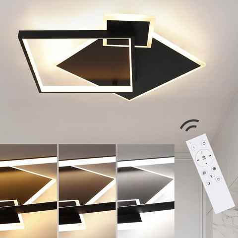 ZMH LED Deckenleuchte Modern Design Wohnzimmerlampe mit Fernbedienung Metall, LED fest integriert, Tageslichtweiß, 50W, schwarz