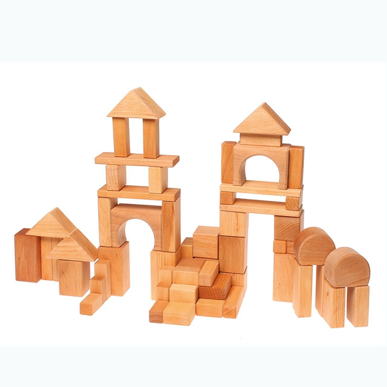 GRIMM´S Spiel und Holz Design 60 Holzbausteine, natur im Netz Stapelsteine Holzklötze Spielbausteine