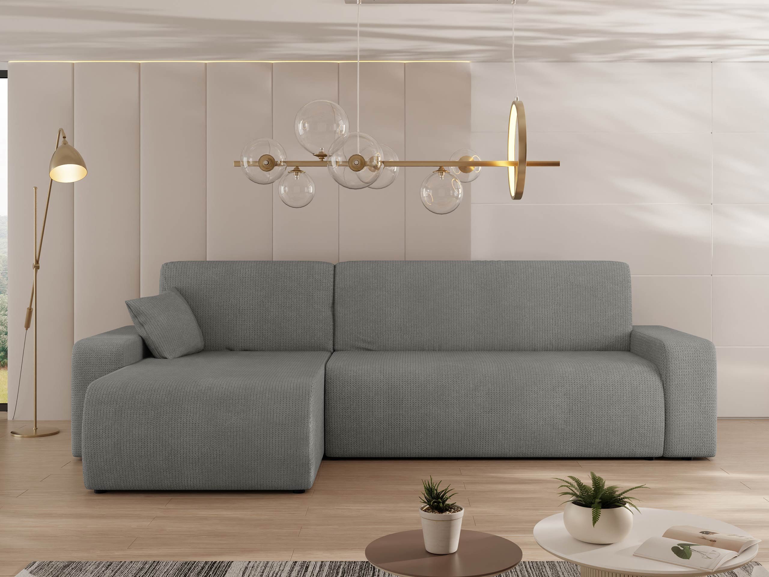 MIRJAN24 Ecksofa Piano, mit Schlaffunktion und Bettkasten, Ottomane universal, Zwei großen, Kissen-Set