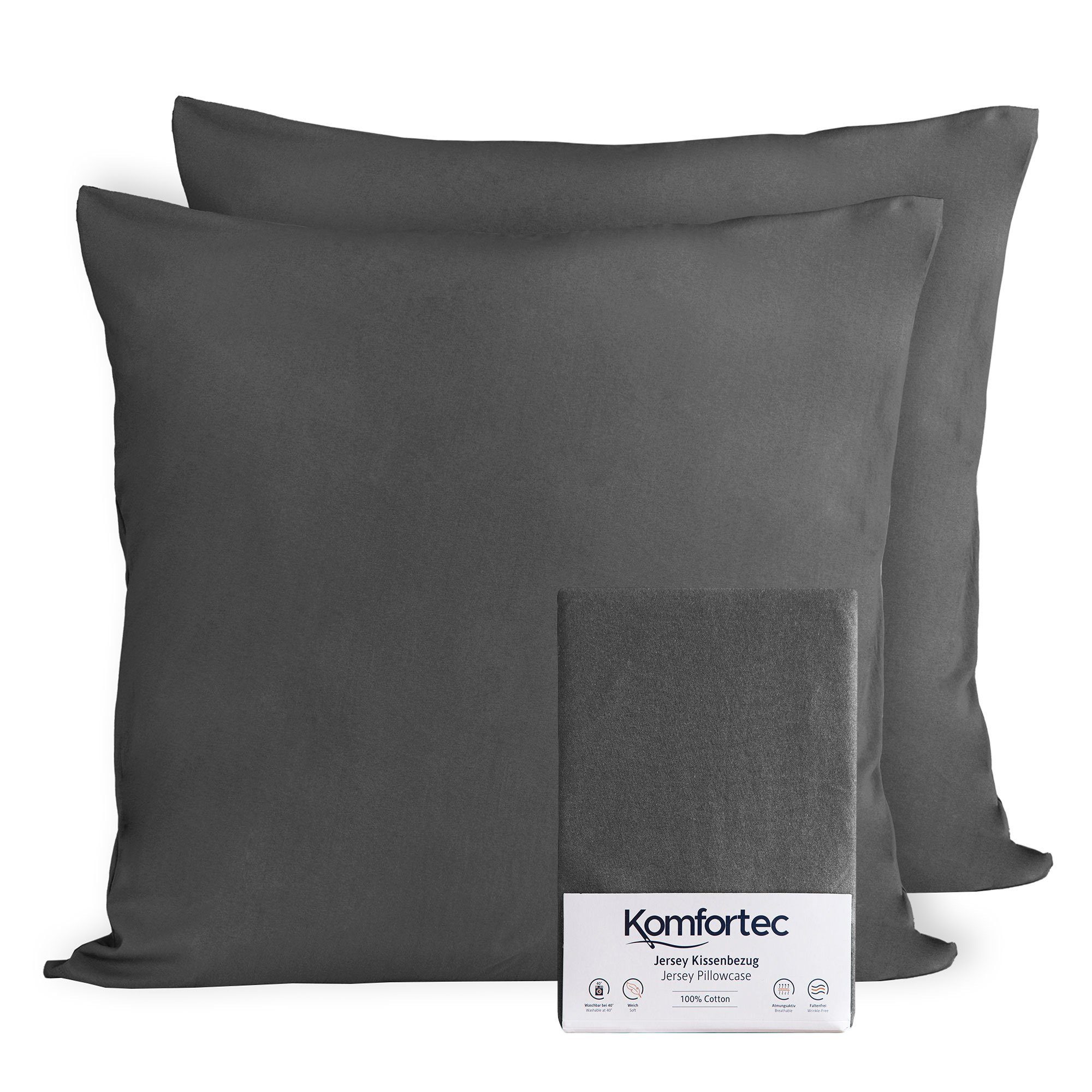 Komfortec Kissenbezug 100% Baumwolle, 150 g/m², (2 Stück), 40 x 40 cm, Kissenhülle, Superweicher Premium Jersey Kopfkissenbezug