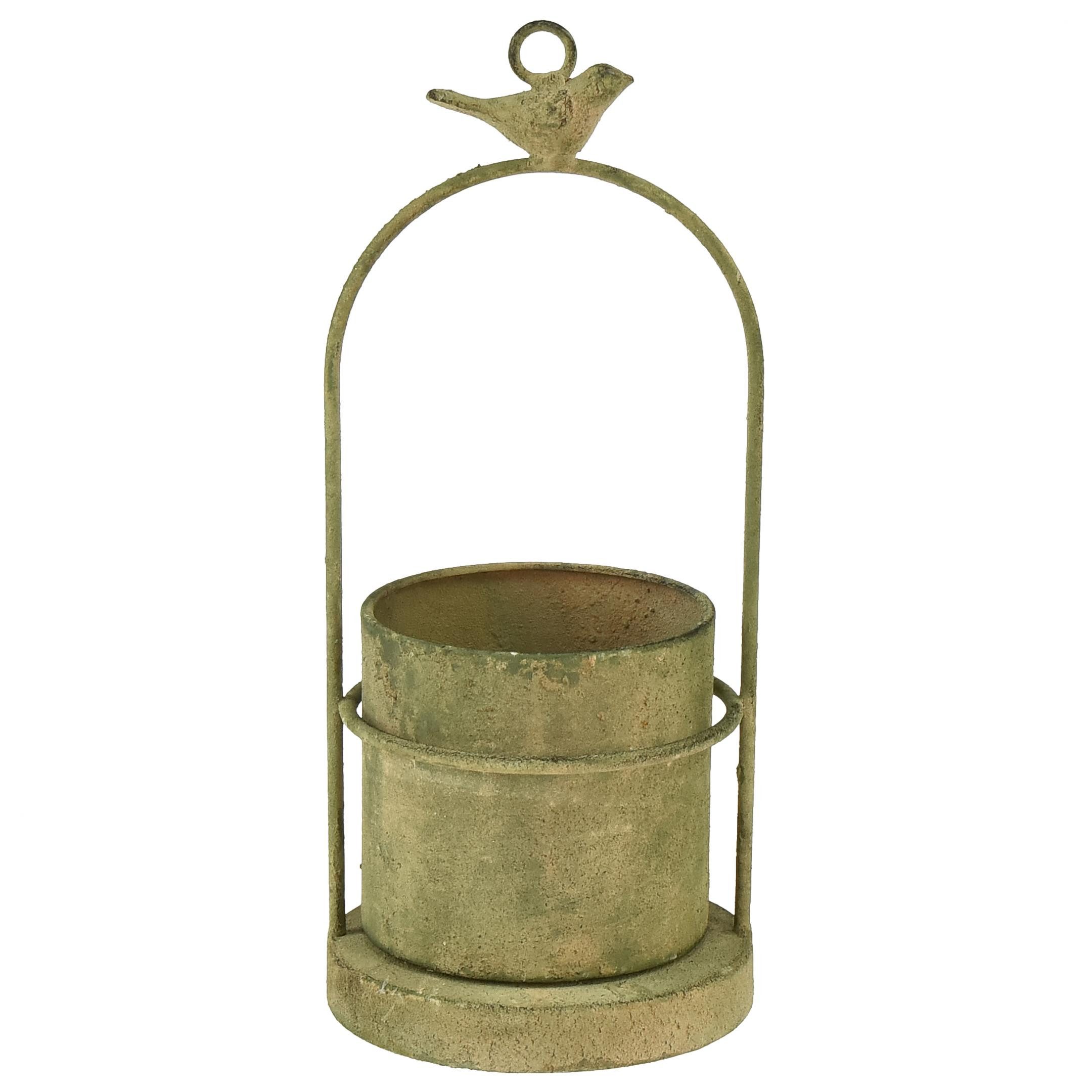 Blumenampel Hängetopf Blumentopf Vintage Dekotopf Grün Ø10,5cm Vogel-Deko Garten